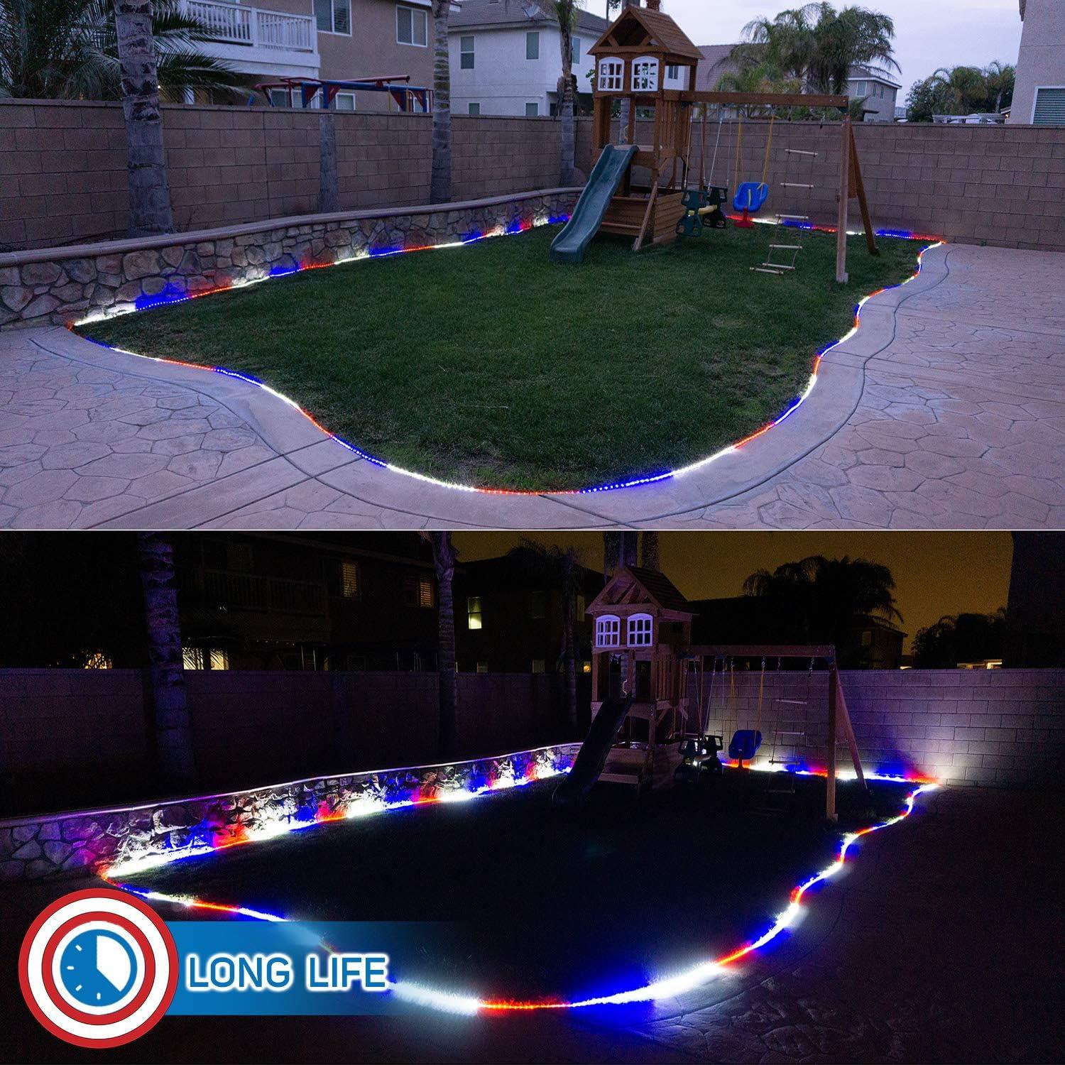 Russell Decor 30ft/9m Led Rope Lights Lamps Kit Indoor Outdoor Decorative Lighting for Patriotic 4th of July Memorial Day Decor Party Trees Patio Deck Flexible String Tube Lights- Blue Red White