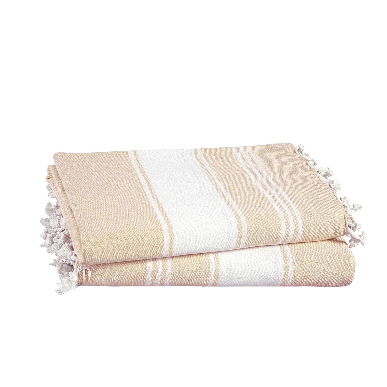 LANE LINEN Oversized Beach Towels, 2 Pack Turkish Towel Set for Adults, Lightweight, Quick Dry, Absorbent & Sand Proof, 39"x71" Pool Towels – Beige