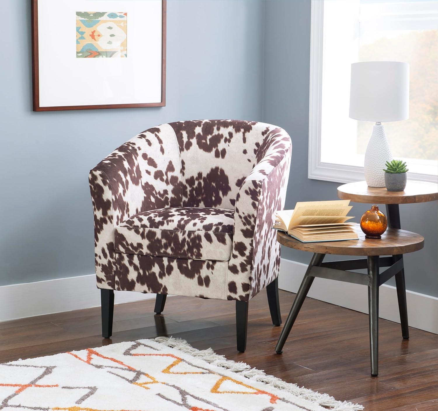 Simon Modern Barrel Club Chair: Udder Madness Pattern, Microfiber - Linon