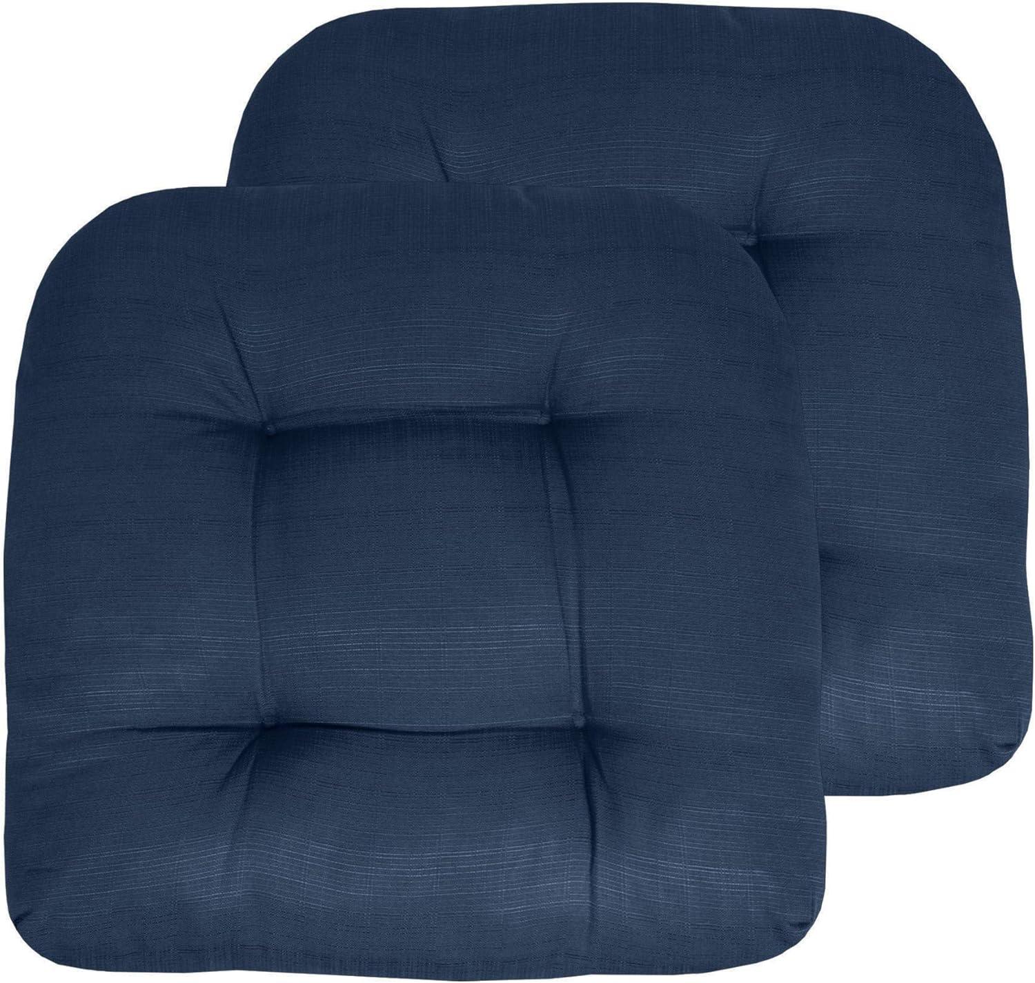 Patio Cushions Outdoor Chair Pads Thick Fiber Fill Tufted 19" x 19" Seat Cover, Navy, 2 Pack