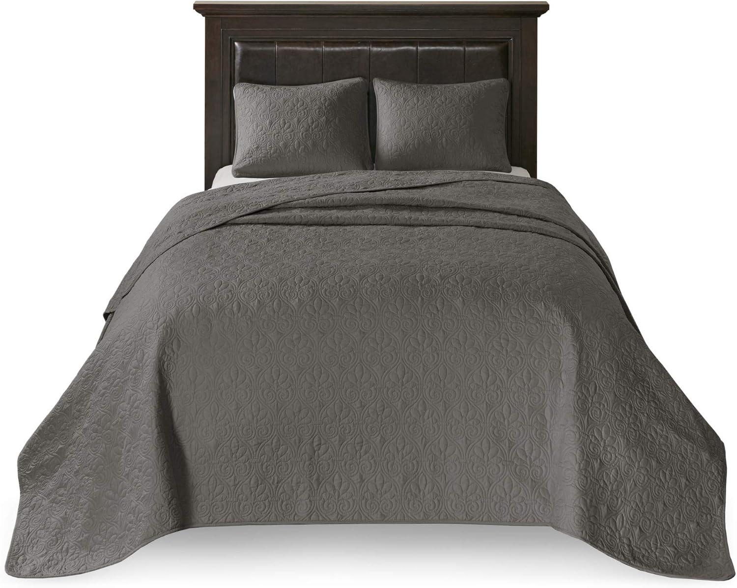 Cottage Charm Dark Grey Reversible Queen Bedspread Set with Classic Stitch