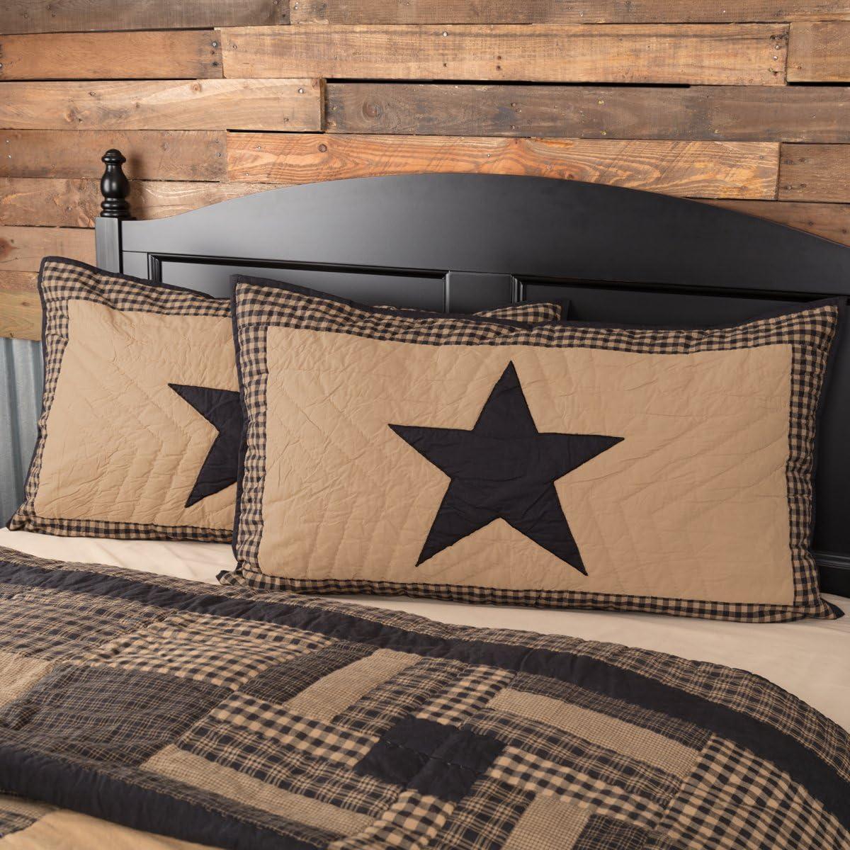 King Size Black and Tan Cotton Sham with Star Design