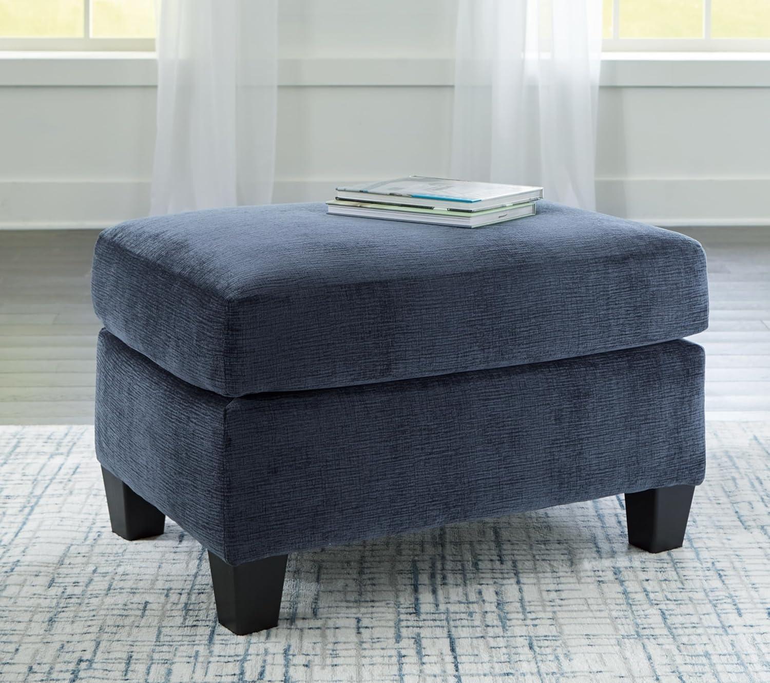 Blue Upholstered Rectangular Storage Ottoman