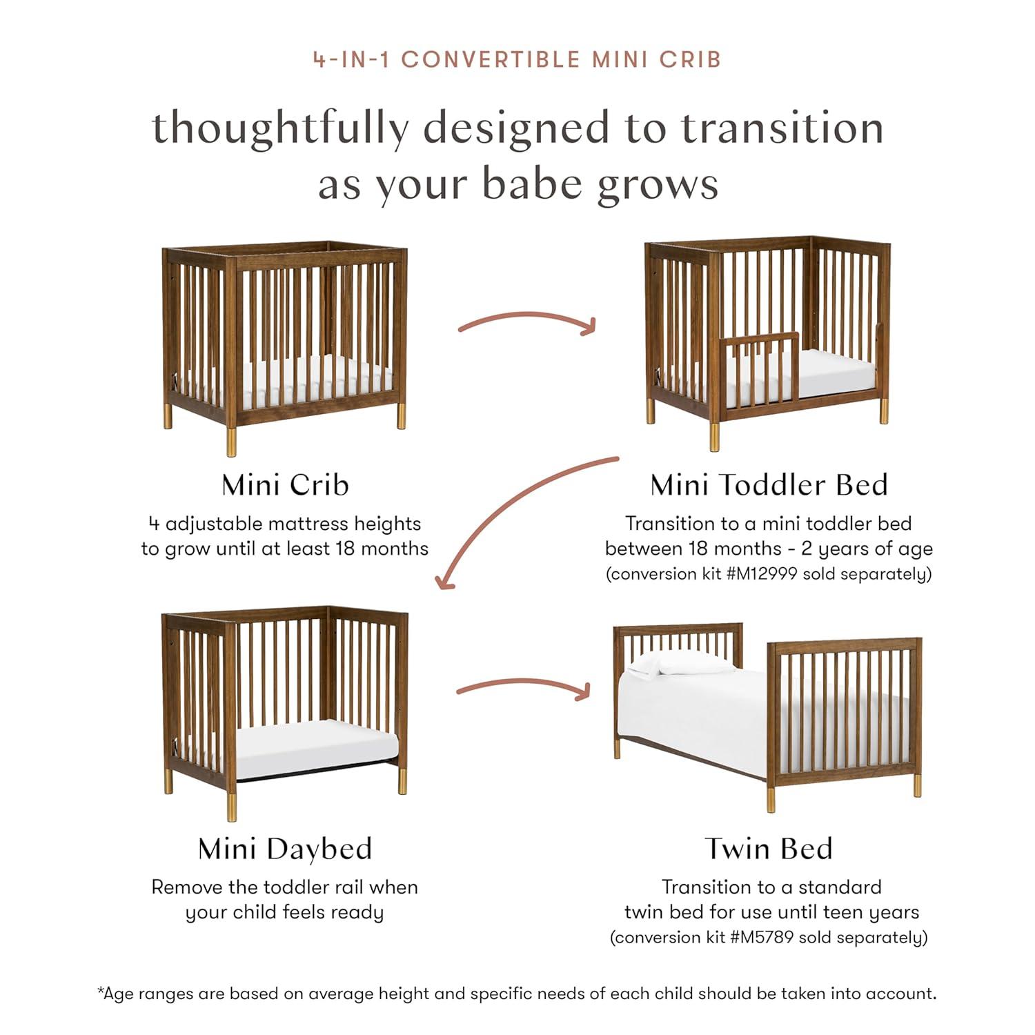 Babyletto Gelato Natural Walnut Wood 4-in-1 Convertible Mini Baby Crib