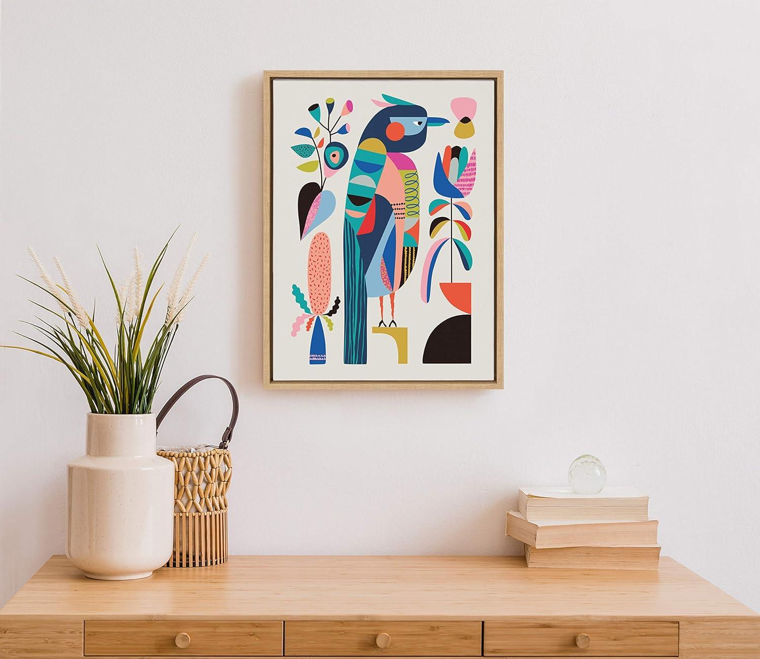 18" x 24" Sylvie Mid Century Modern Kookaburra Framed Wall Canvas by Rachel Lee - Kate & Laurel All Things Decor