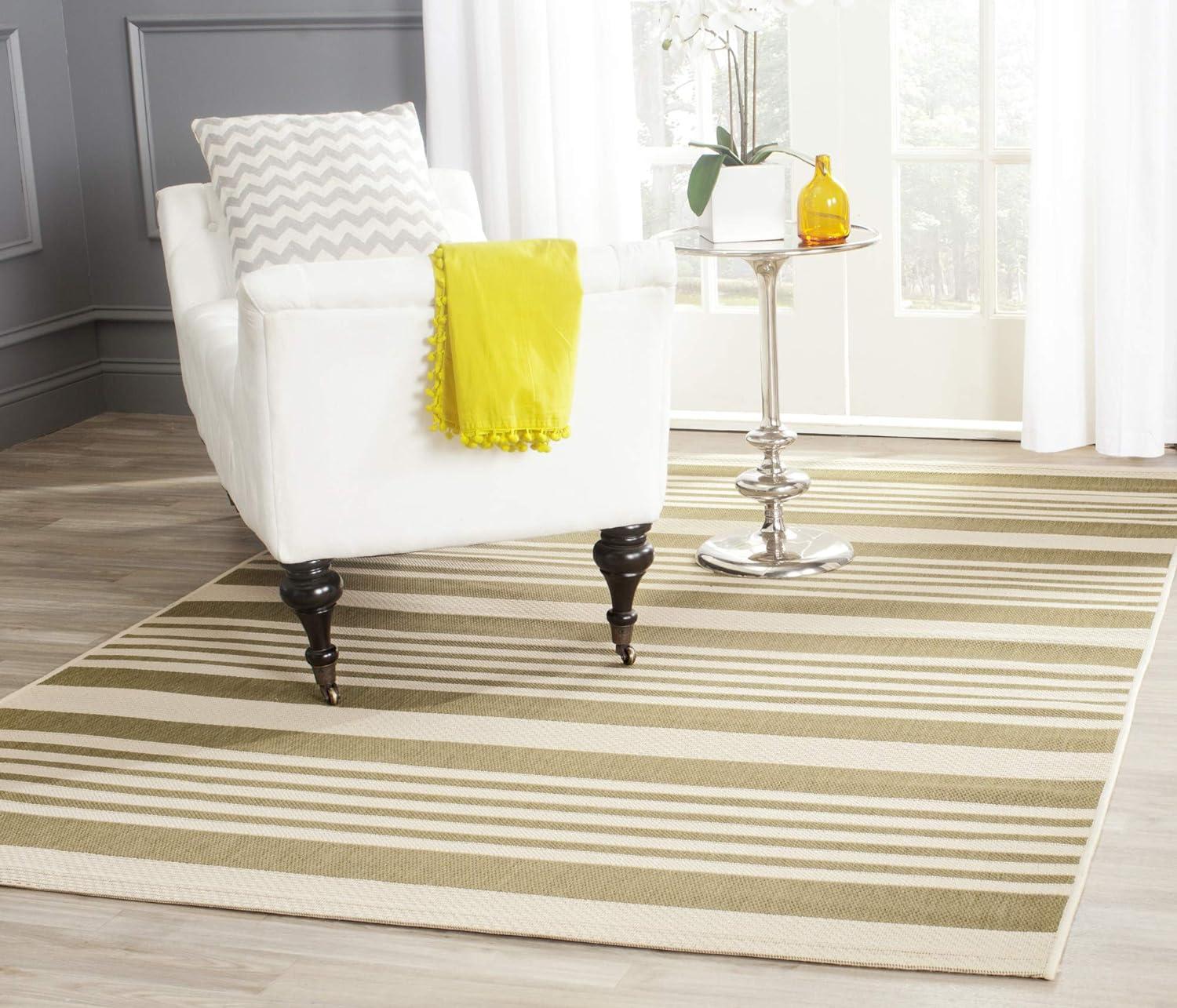 Beige & Sweet Pea Striped Easy-Care Wool Blend Area Rug - 5'3" x 7'7"