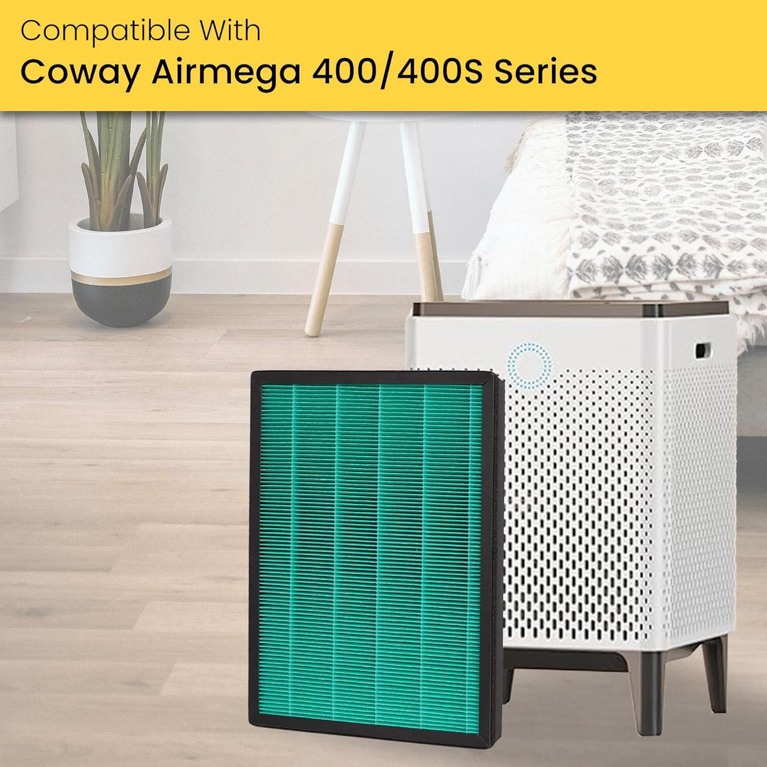 Coway Replacement Max2 Filter Set for Airmega 400 Series: True HEPA, Captures Smoke & Dust, Compatible with Coway Purifiers