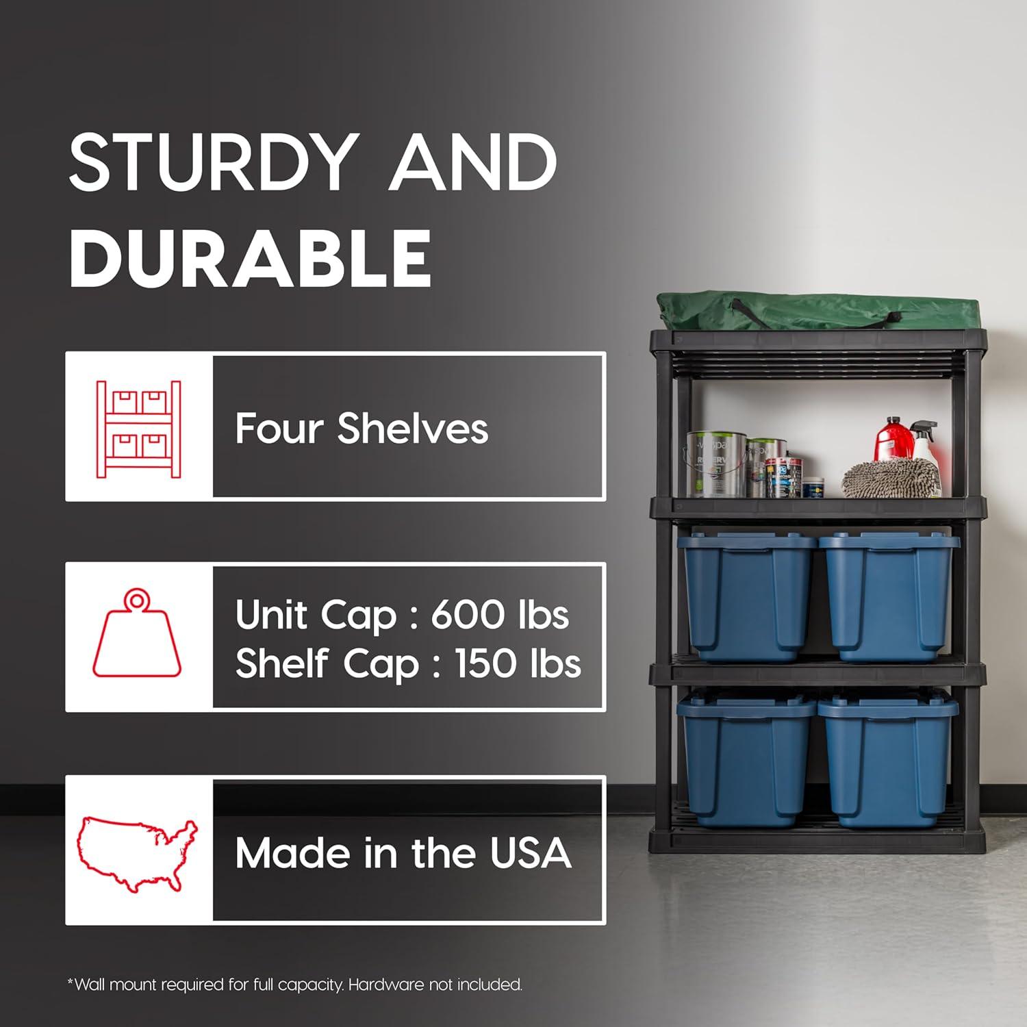 IRIS USA 4-Tier Shelving Unit, 56" Fixed Height, Large Storage Organizer for Home, Garage, Basement, Shed and Laundry Room, Black