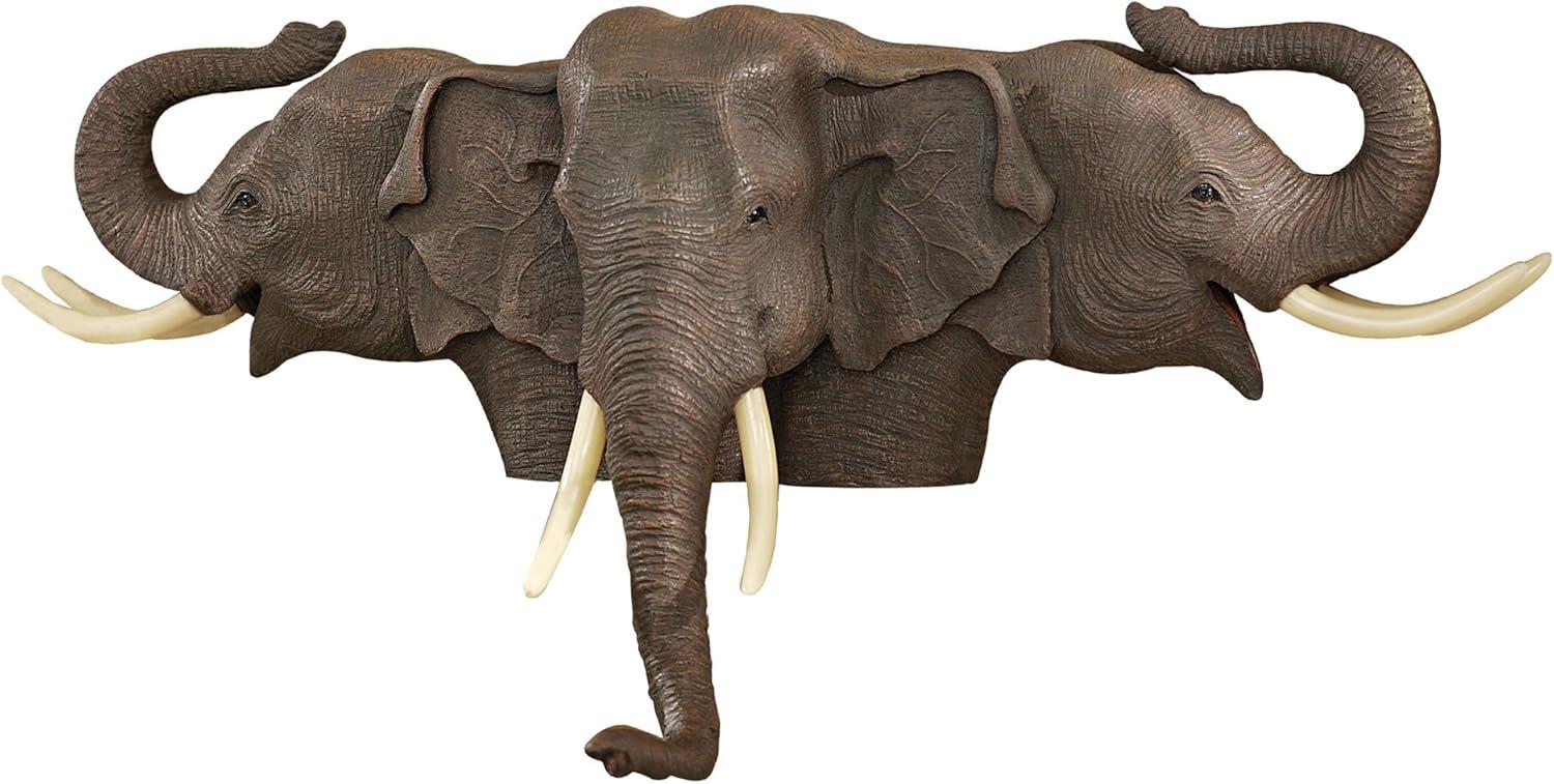 Hand-Painted Resin Elephant Trio Wall Sculpture