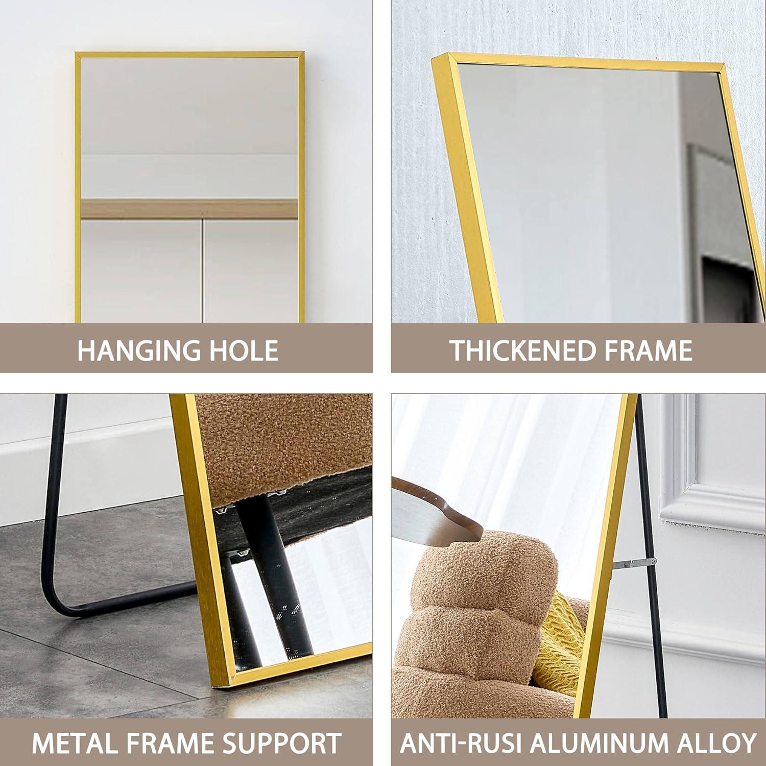 Full Length Mirror with Stand, 63""*20""Floor Mirror with Aluminum Alloy Frame, Standing Full Body Mirror,Wall-Mounted Mirrors,for Living Room,Bedroom,Cloakroom,Golden