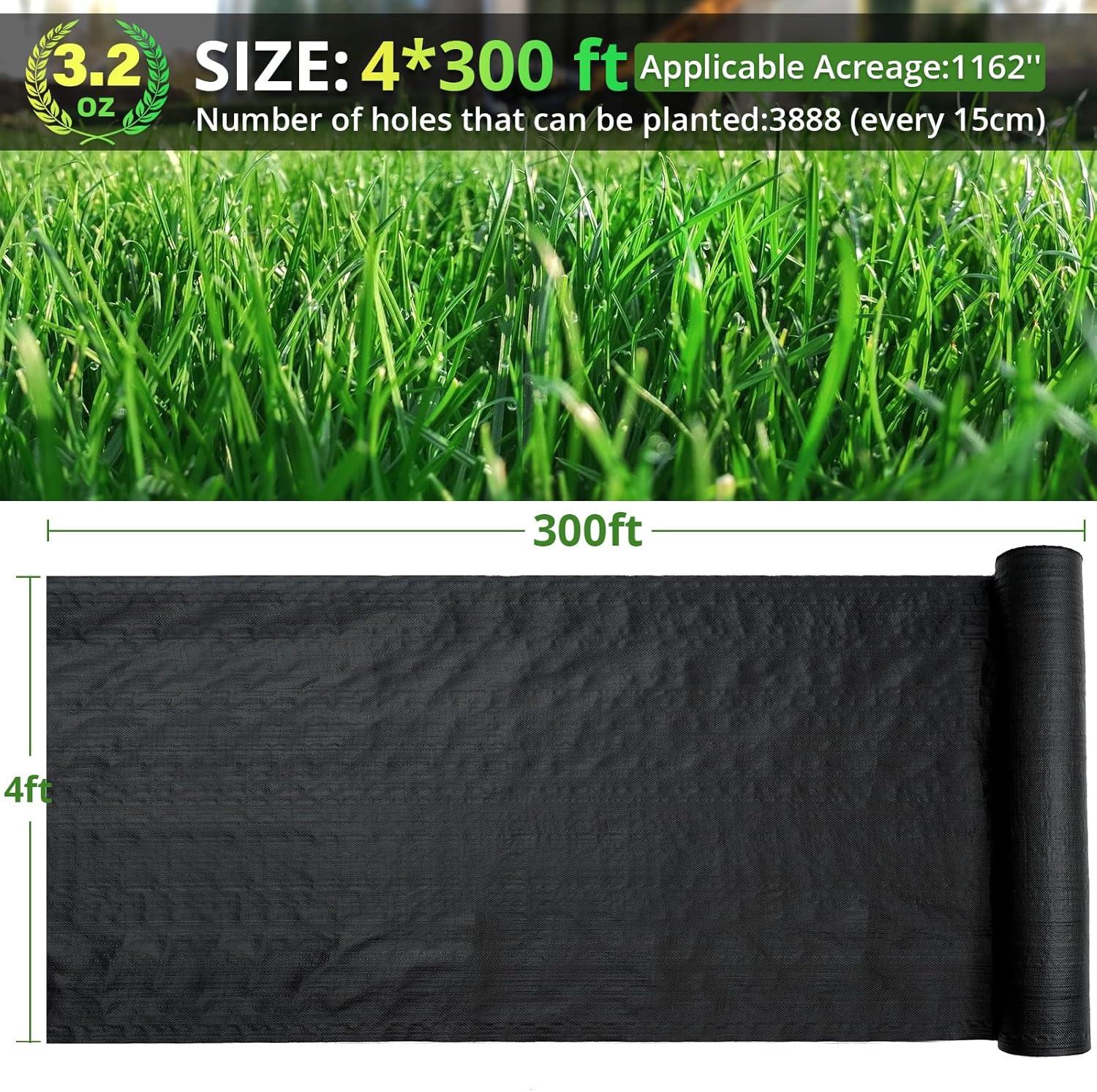 LUVCMFT Garden Weed Barrier Landscape Fabric, 4ft*300ft Ground Cover Weed Block Gardening Mat, Heavy Duty Woven Mulch, Garden Bed Liner, Durable UV Resistant, Black