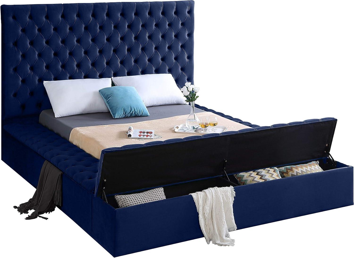 Bliss Navy Velvet King Bed (3 Boxes)-Color:Navy Velvet,Style:Contemporary