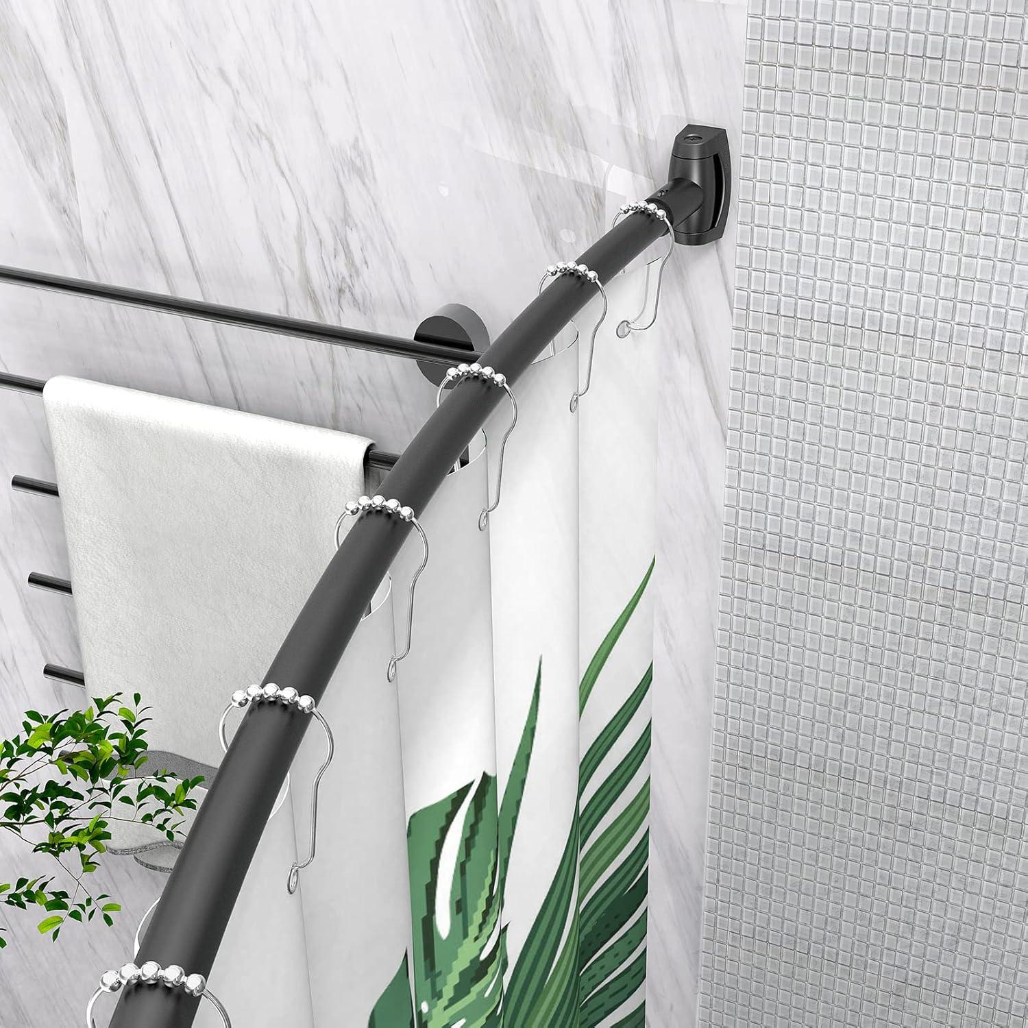 Adjustable Black Aluminum Curved Wall Mounted Shower Rod