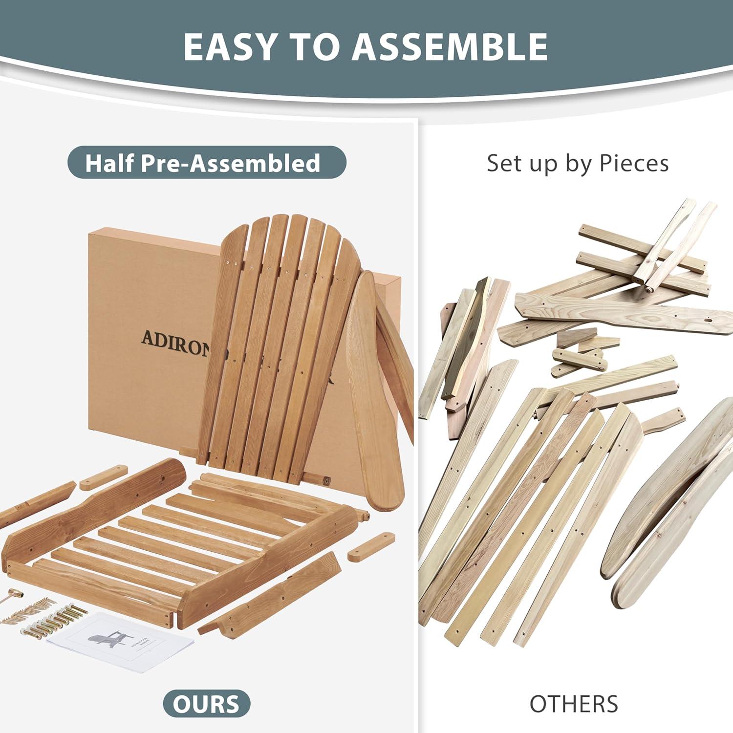 CLEARANCE! Wooden Outdoor Folding Adirondack Chair Set of 2 Wood Lounge Patio Chair for Garden,Garden, Lawn, Backyard, Deck, Pool Side, Fire Pit,Half Assembled,