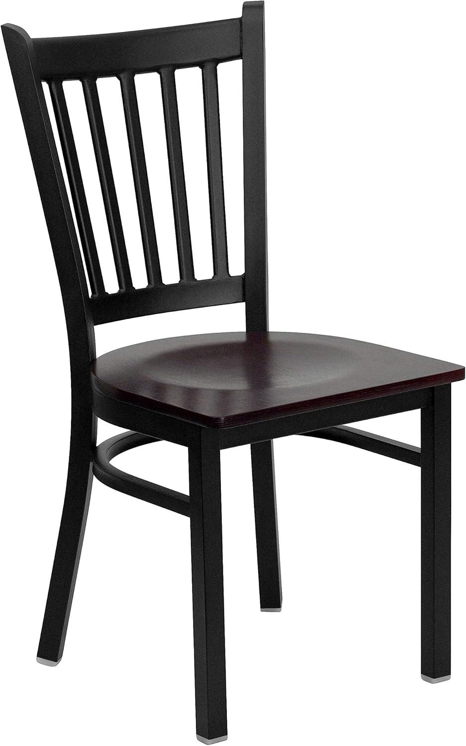 Flash Furniture HERCULES Series Black Vertical Back Metal Restaurant Chair - Mahogany Wood Seat