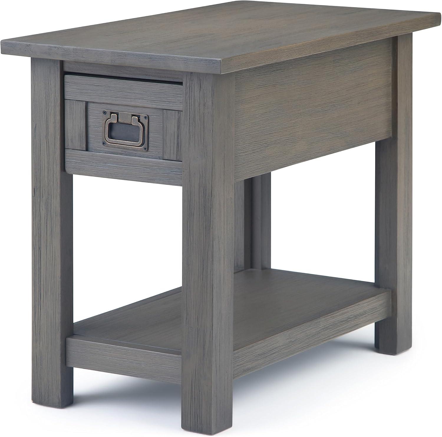 Farmhouse Grey Monroe Rustic Acacia Wood Side Table with Storage