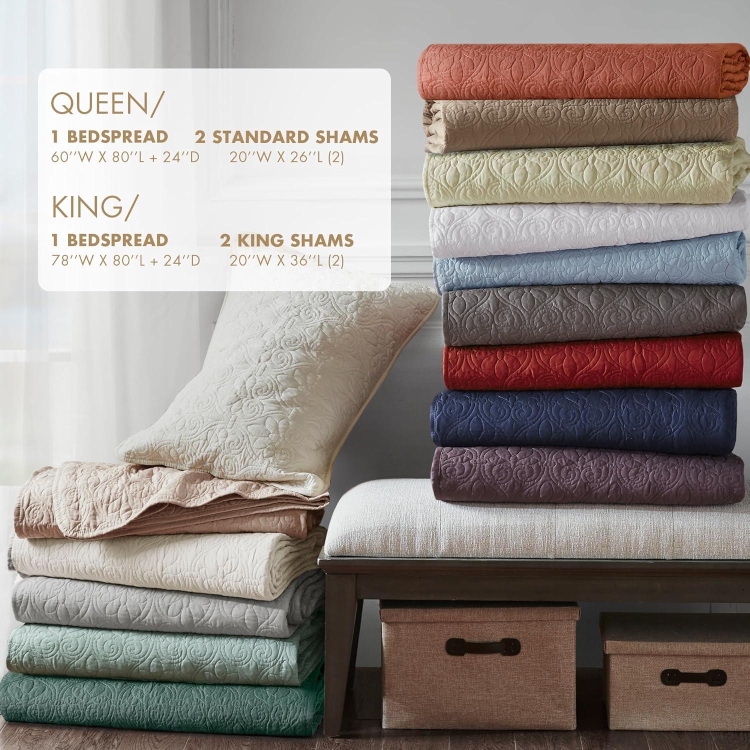Madison Park Quebec 3 Piece Split Corner Pleated Quilted Bedspread