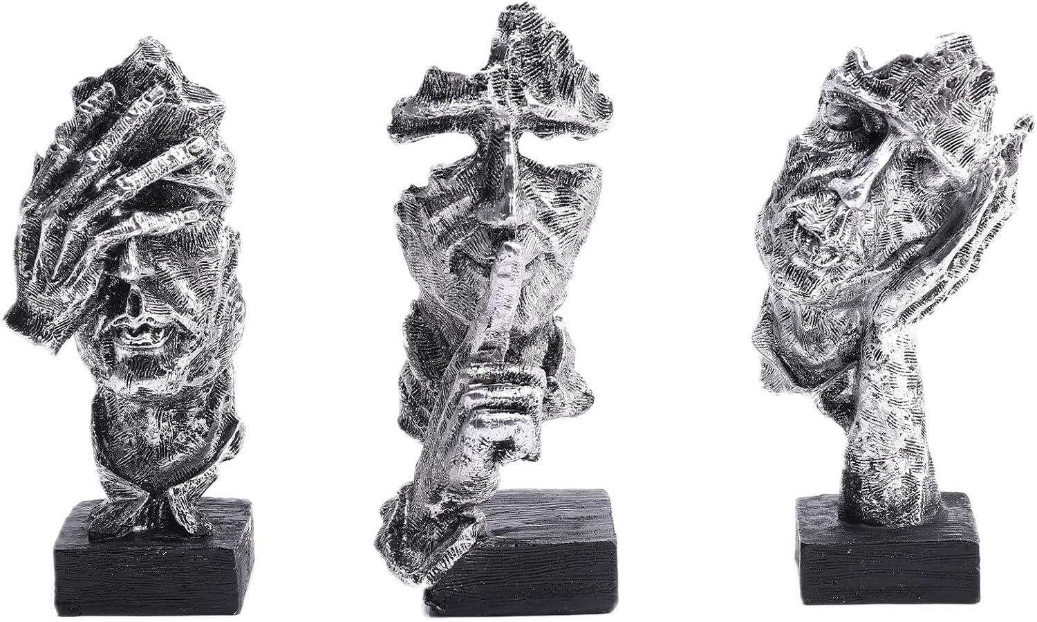 Abstract Resin Thinker Statue Set in Gray