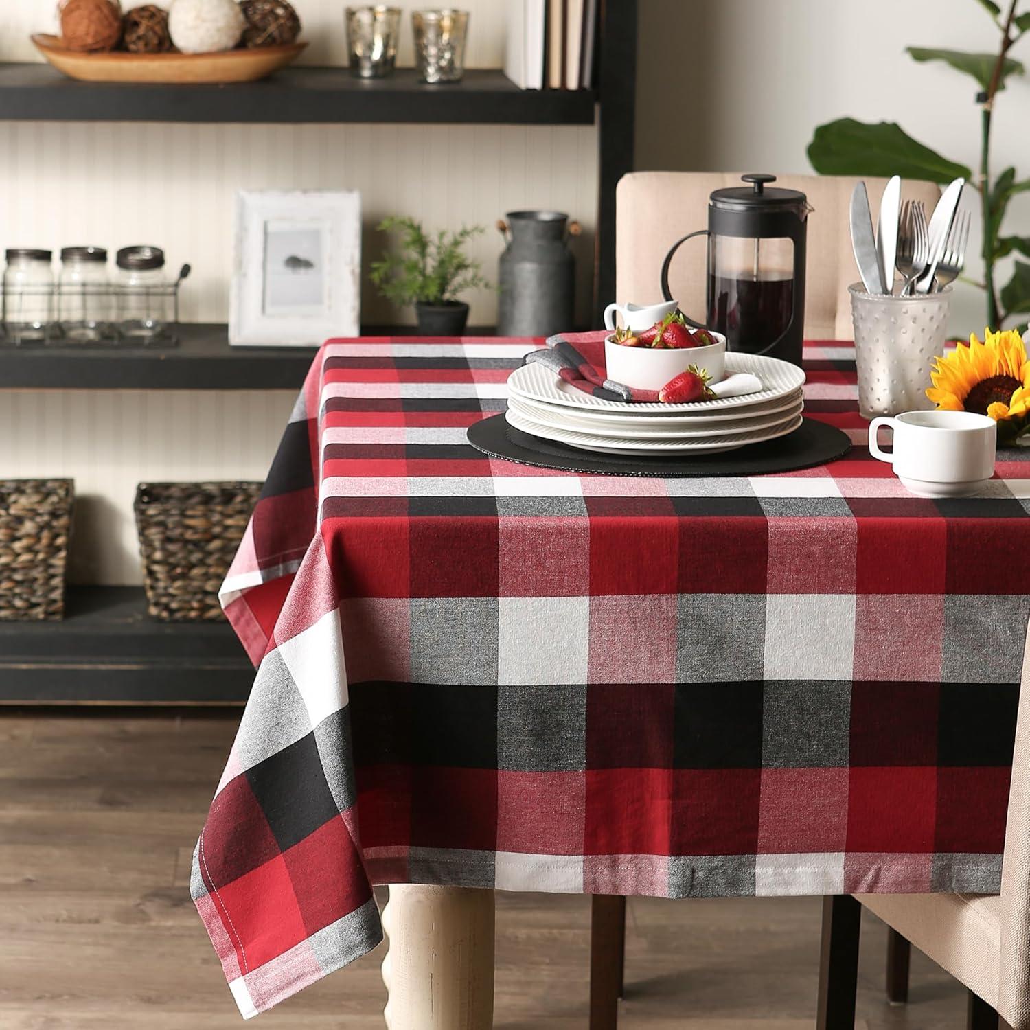 Cardinal Red and Black Checkered Cotton Square Tablecloth 52x52