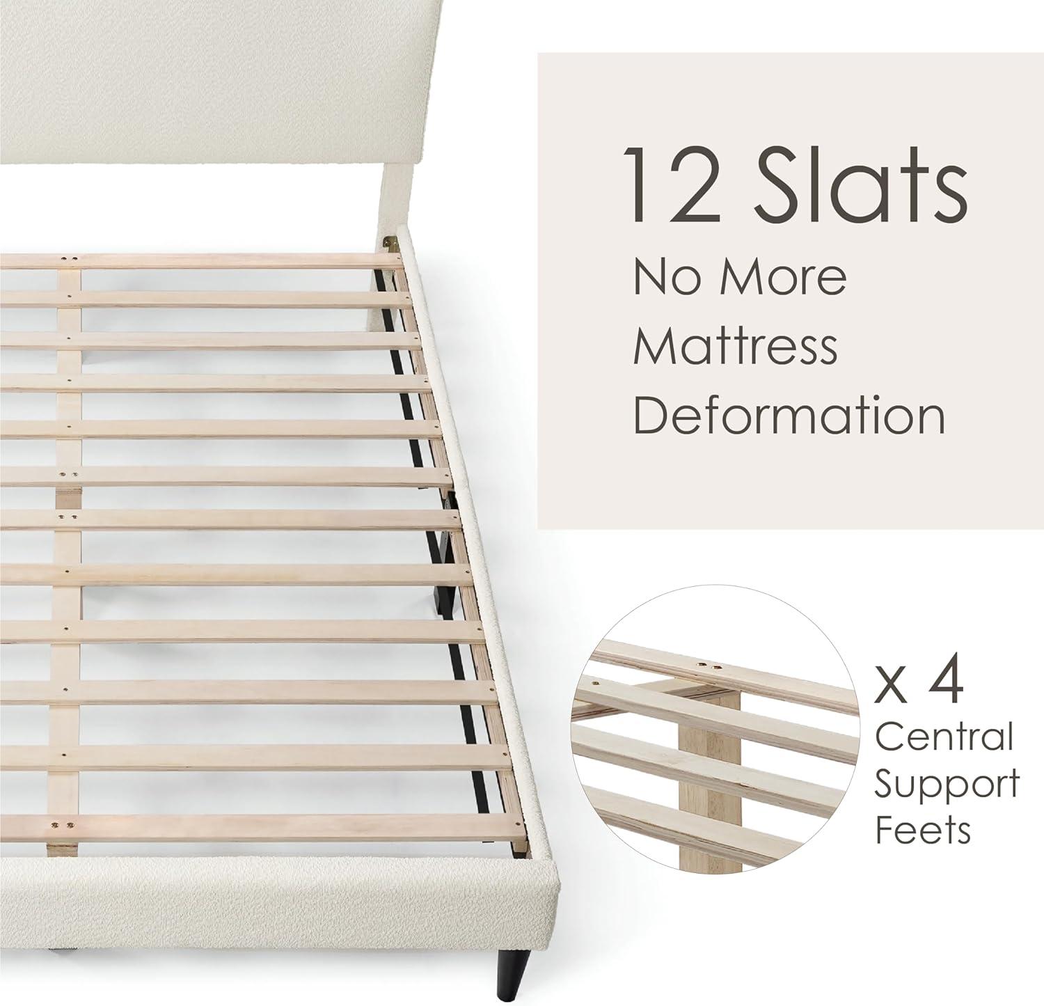 24/7 Shop At Home Queen Heartwild Modern Boucle Upholstered Pillow Headboard Platform Bed: Smooth Finish & Wood Frame