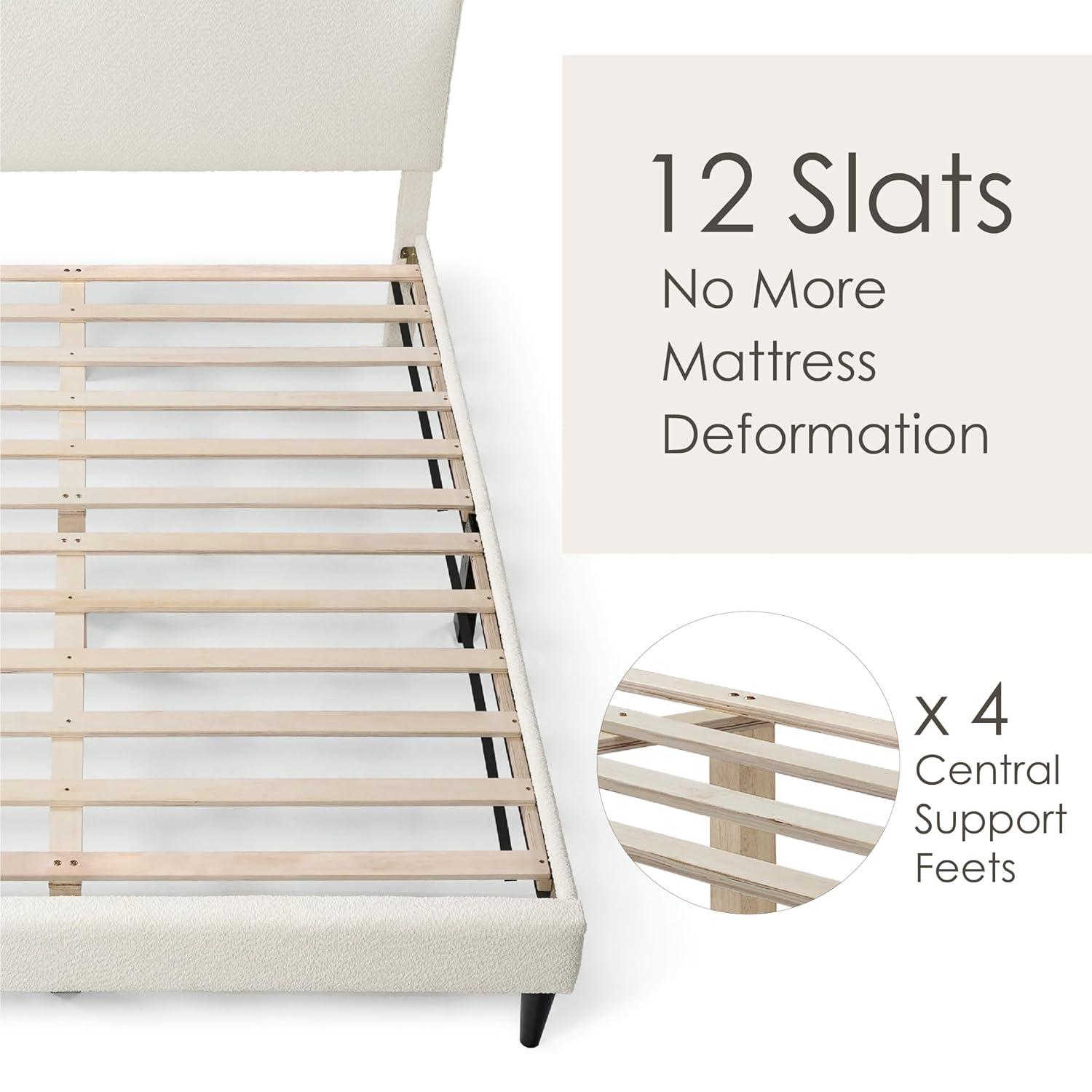 24/7 Shop At Home Queen Heartwild Modern Boucle Upholstered Pillow Headboard Platform Bed: Smooth Finish & Wood Frame