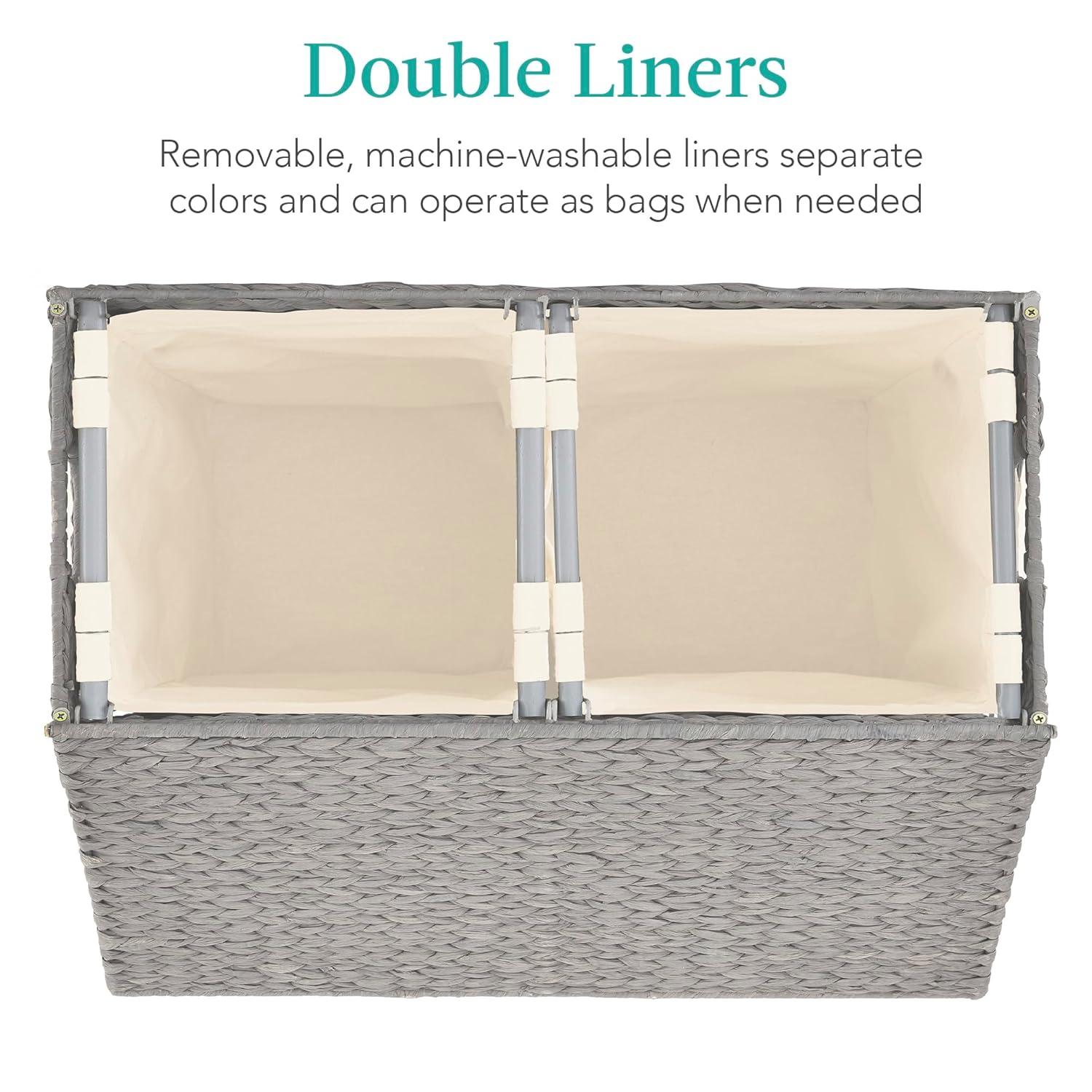 Bayou Breeze Large Water Hyacinth Double Laundry Hamper Basket w/ 2 Liner Bags, Handles