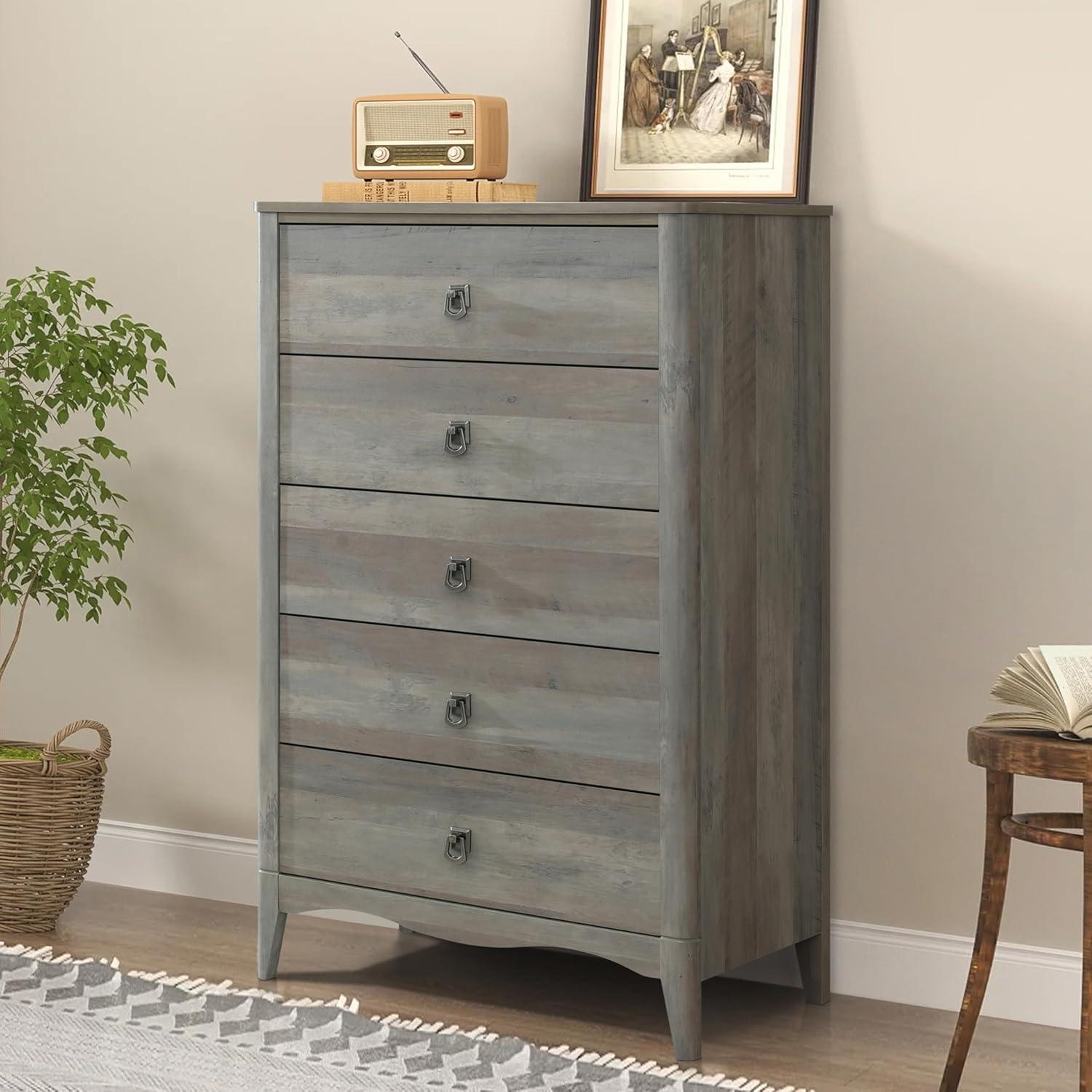 Breakwater Bay Celine 5 Drawers Dresser with Pre-Assembled Interlock and Slide, 47" Tall Modern Chest of Drawers, Wood Drawer Organizer for Bedroom, Living Room, Hallway, Entryway, Drift Wood Gray & Reviews | Wayfair