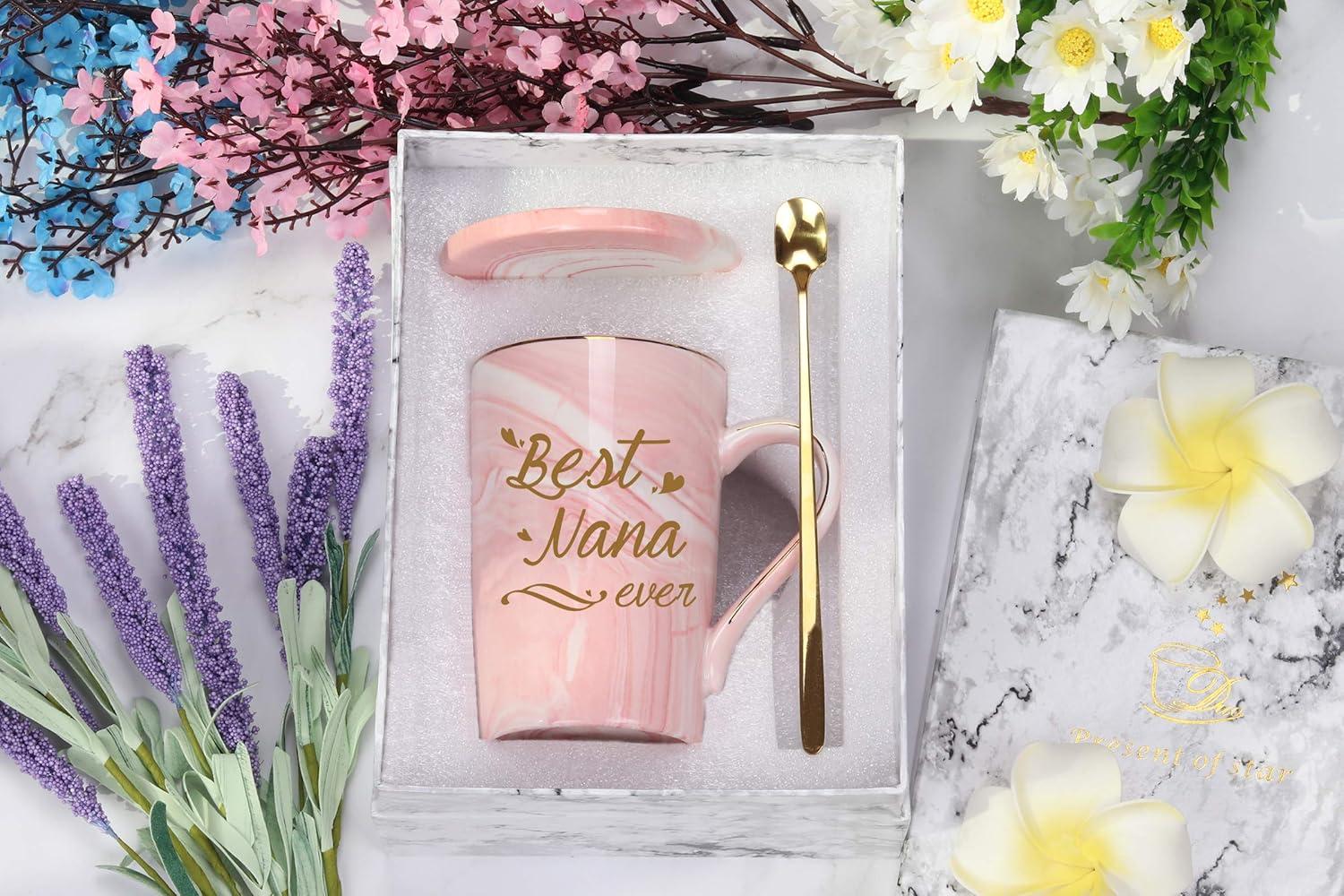 Best Nana Ever Pink Ceramic Mug with Spoon and Coaster