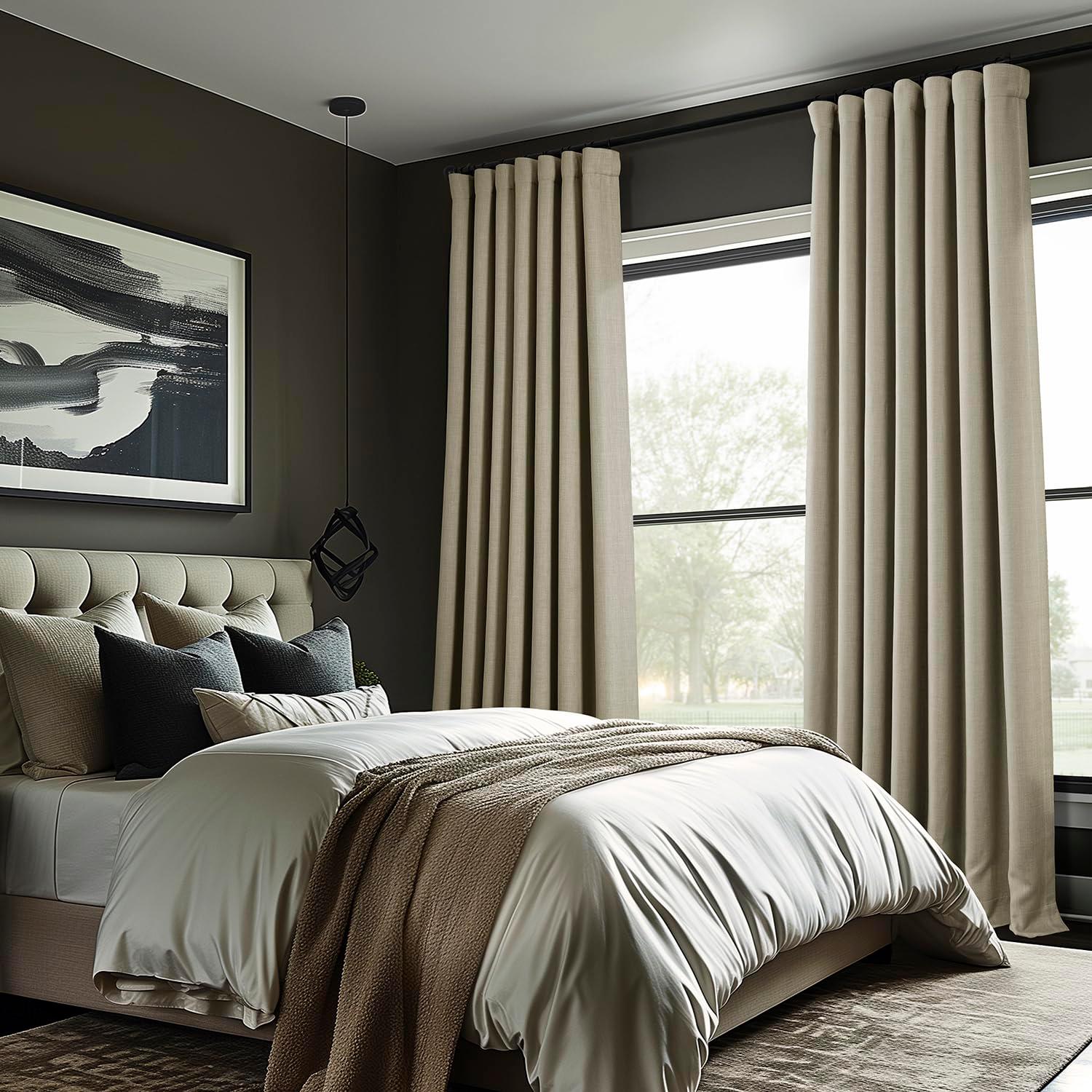 HPD Half Price Drapes Oatmeal Faux Linen Room Darkening Curtains for Bedroom & Living Room Curtains (1 Panel), Door & Window Curtains 108 inches long, Rod Pocket curtains & drapes, 50W X 108L