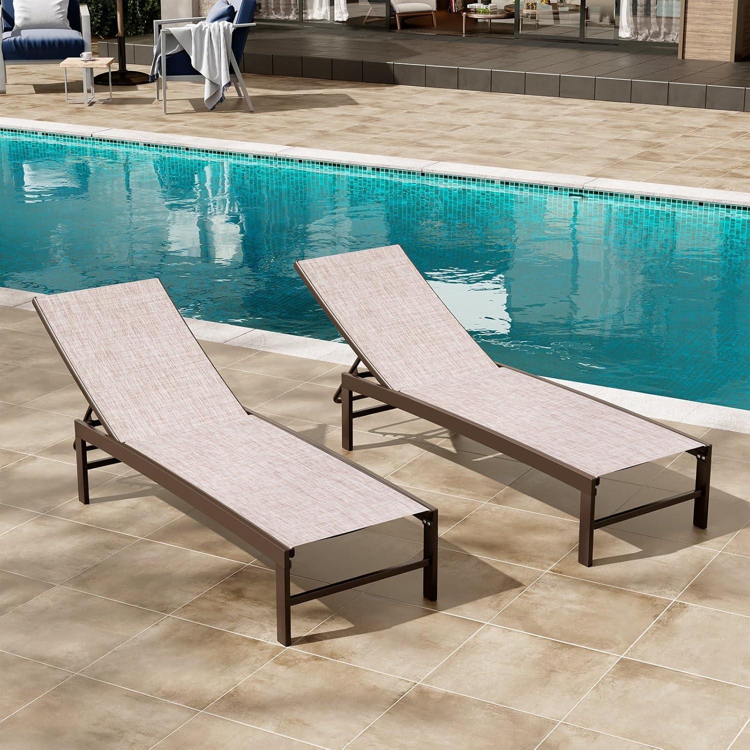 2pk Outdoor Five Position Adjustable Chaise Lounge Chairs Beige - Crestlive Products: Aluminum Frame, Water-Resistant