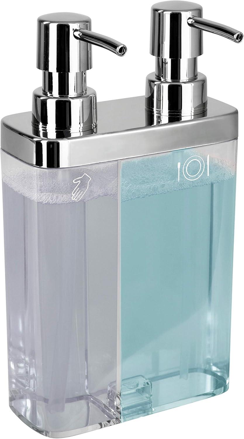 Clear Dual Pump Soap and Lotion Dispenser with Chrome Accents