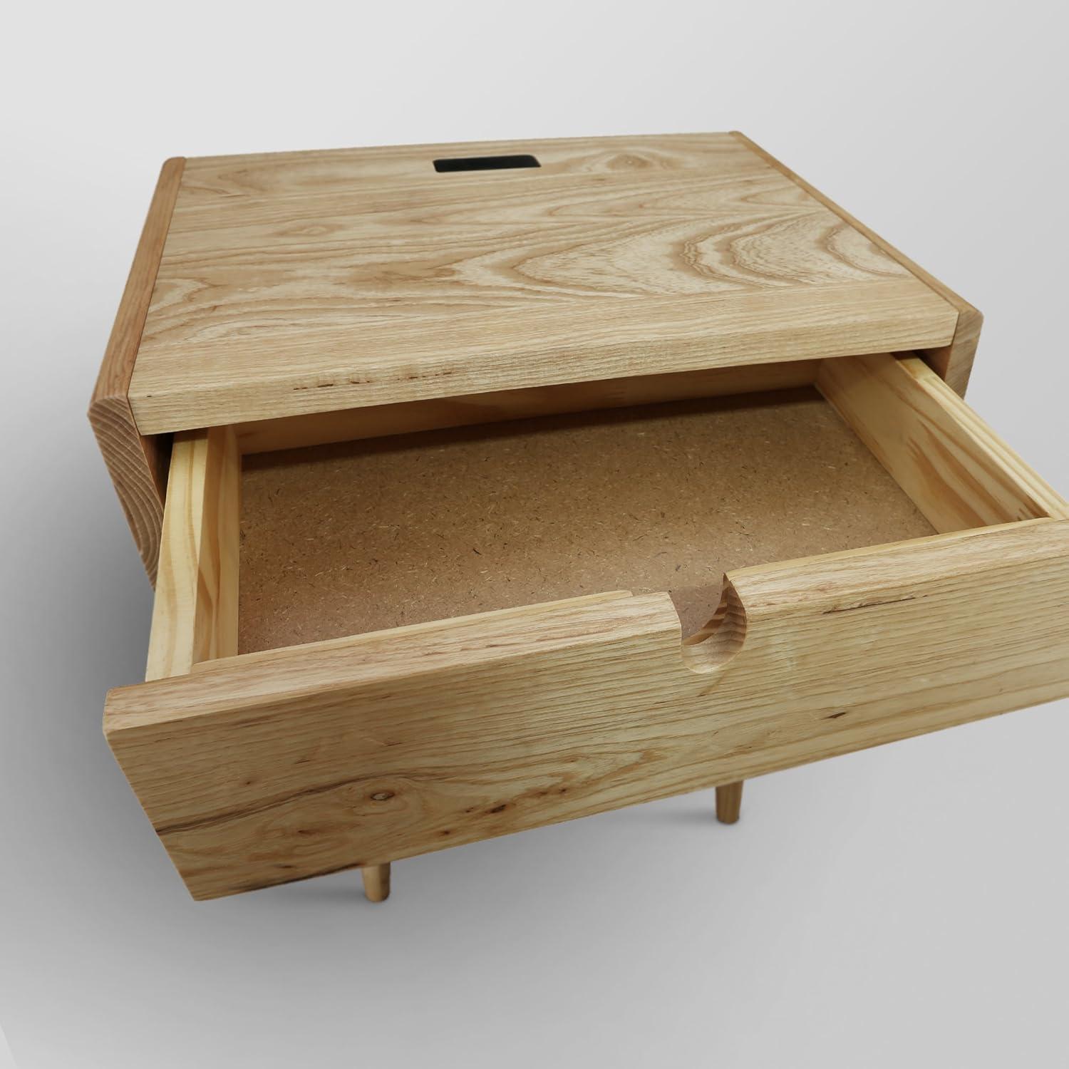 Freedom Nightstand/End Table with USB Ports Made of Solid Oak