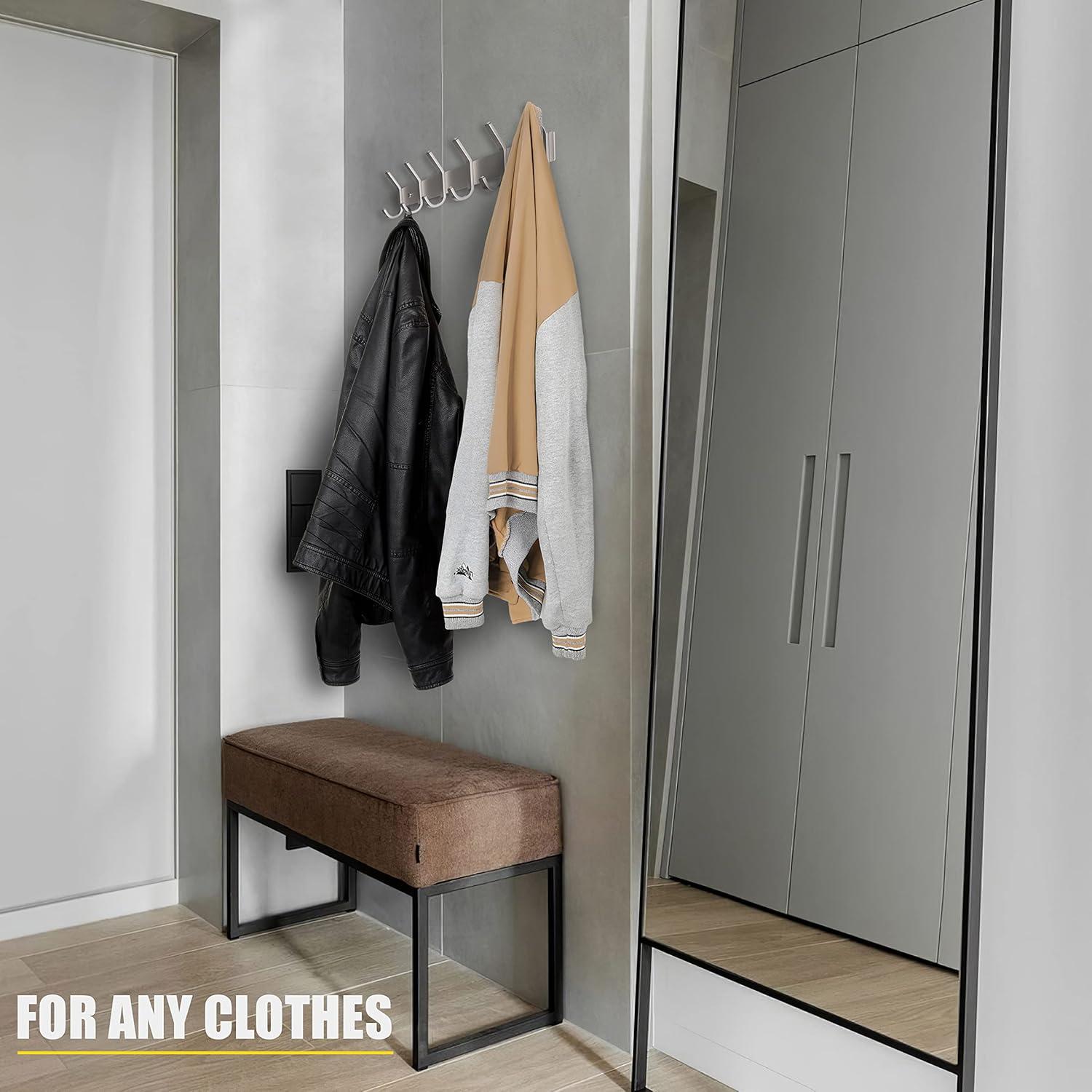 MAXAYA Coat Rack Wall Mount With 6 Double Hooks For Hang...