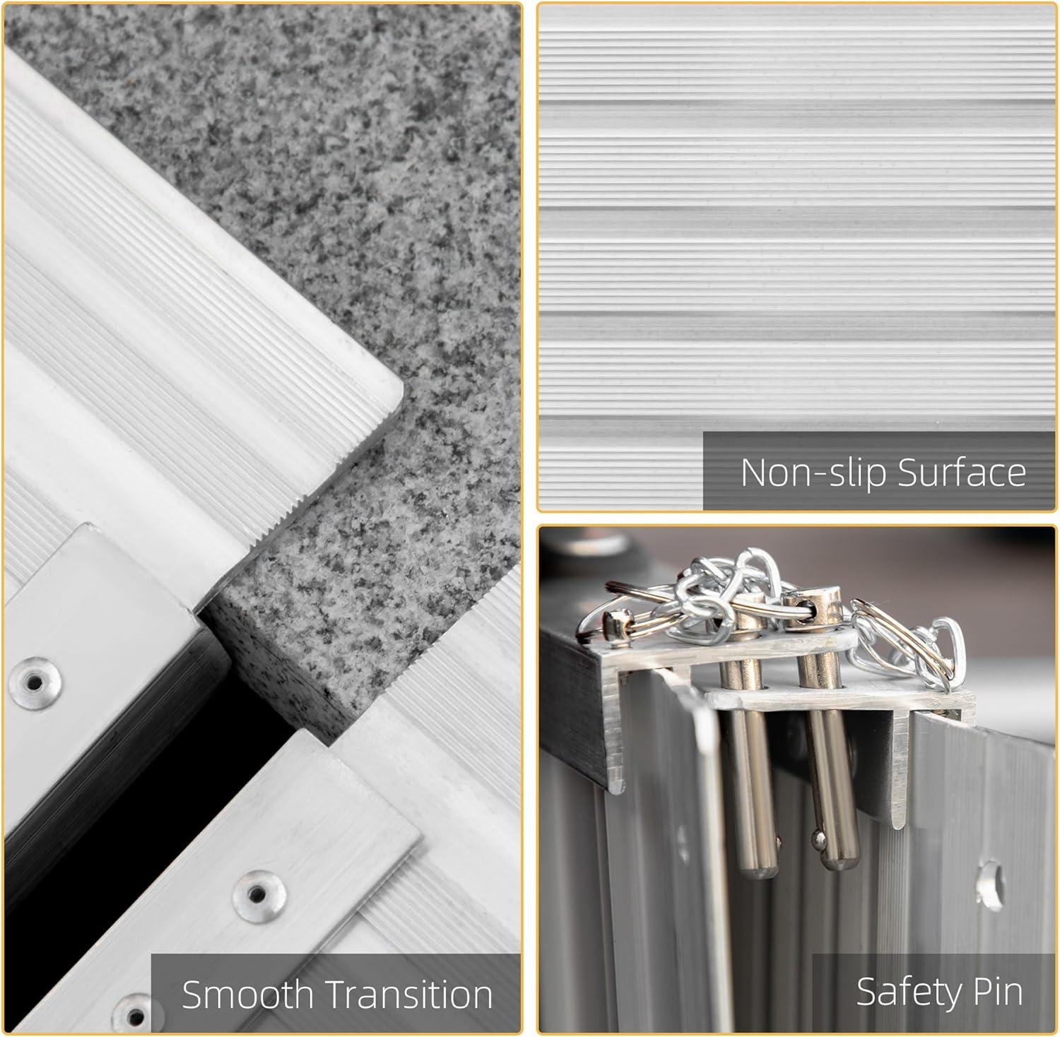 HOMCOM Textured Aluminum Portable Wheelchair Ramp for Home, Steps, Doorways, Foldable Handicap Ramp 4', Threshold Ramp with Durability for Strong Load-Bearing