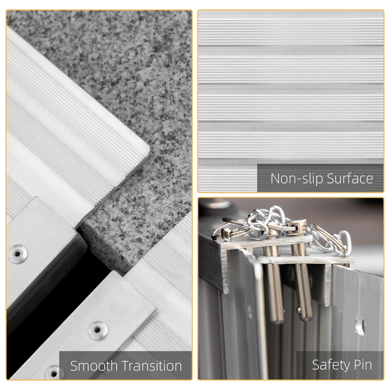 HOMCOM Textured Aluminum Portable Wheelchair Ramp for Home, Steps, Doorways, Foldable Handicap Ramp 4', Threshold Ramp with Durability for Strong Load-Bearing