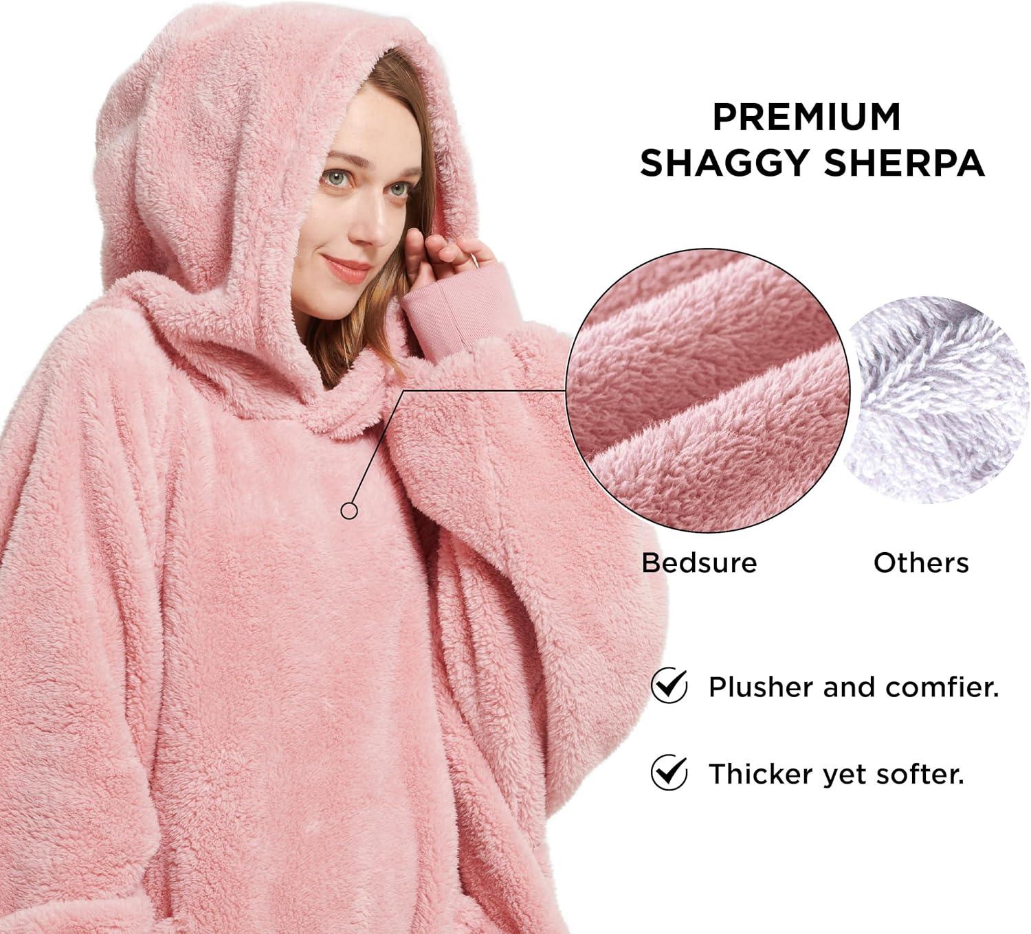 Bedsure Bedsure Wearable Blanket Hoodie Gifts For Women - Cozy Sherpa Hoodie Blanket For Adult Men, Warm Hooded Blanket Sweatshirt
