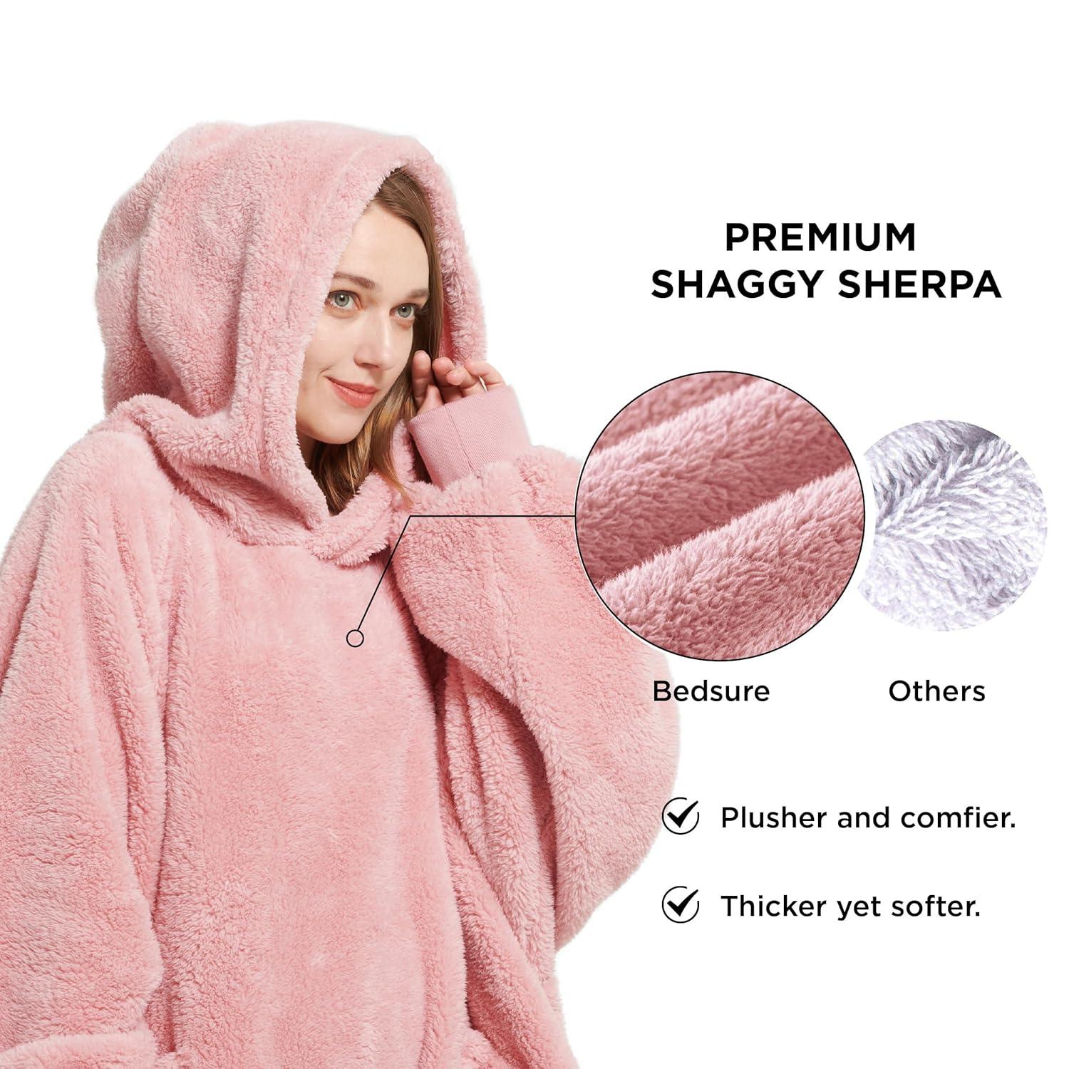 Bedsure Bedsure Wearable Blanket Hoodie Gifts For Women - Cozy Sherpa Hoodie Blanket For Adult Men, Warm Hooded Blanket Sweatshirt