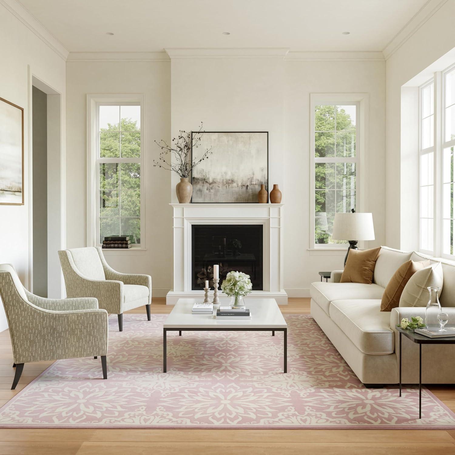 Nourison Jubilant 7' x 10' Ivory Pink Farmhouse Indoor Rug