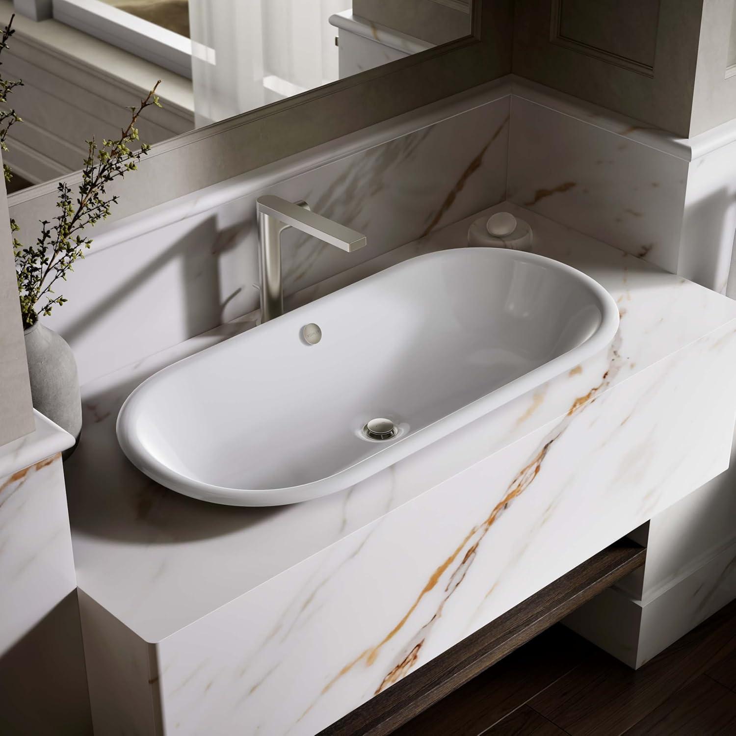 Iron Plains Capsule Vessel/Drop-In/Under-Mount Bathroom Sink with Iron Gate Painted Underside