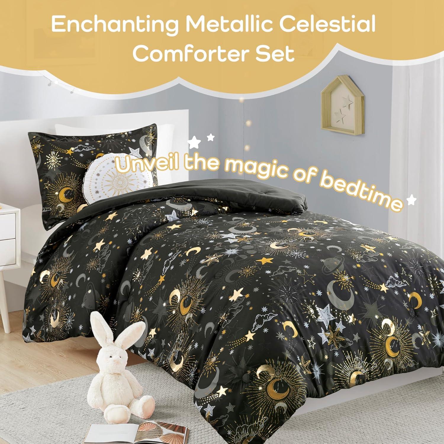 Celia Blush/Gold Starry Sky Metallic Print Comforter Set