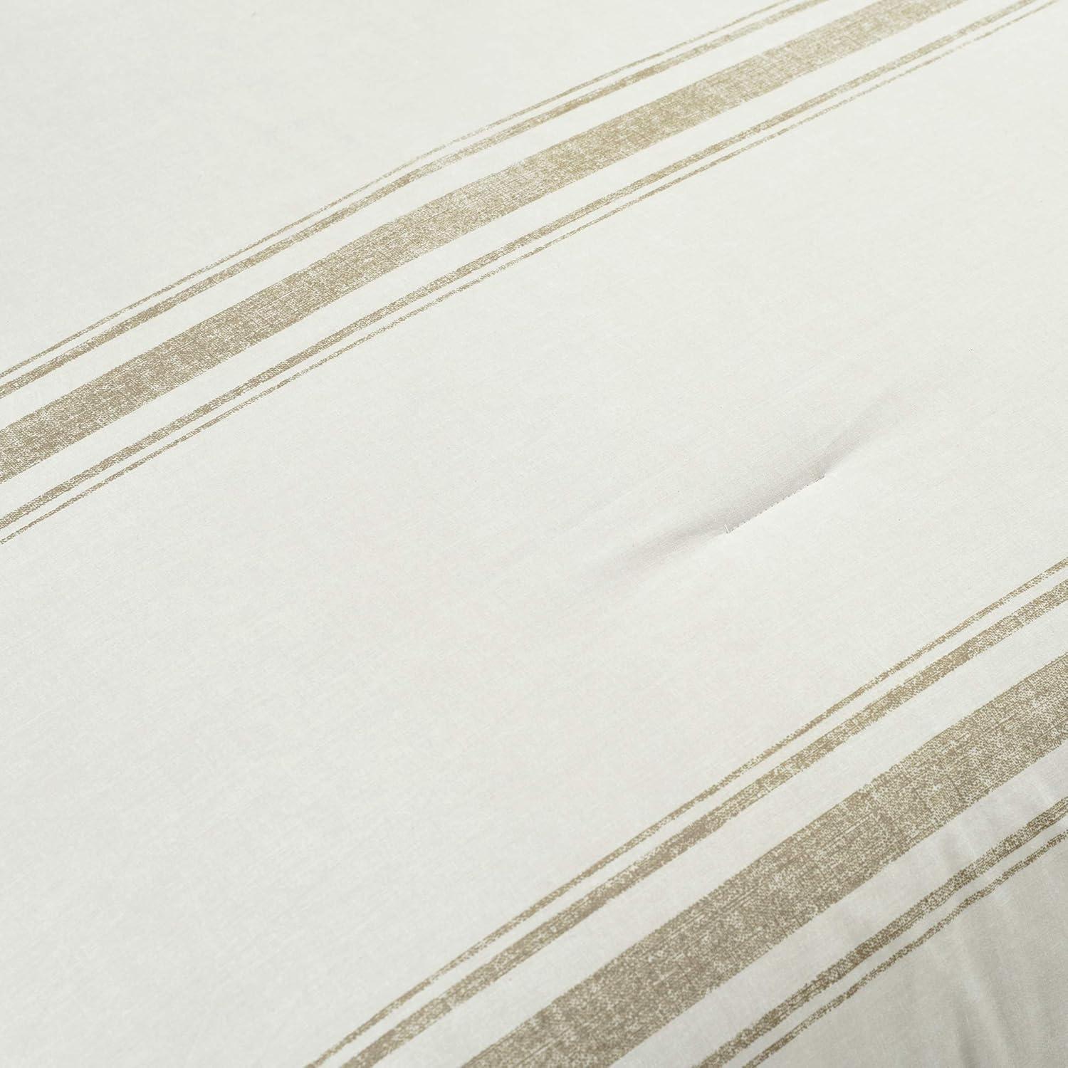 Lush Decor Farmhouse Stripe Cotton Reversible Comforter, Full/Queen, Neutral, 3-Pc Set