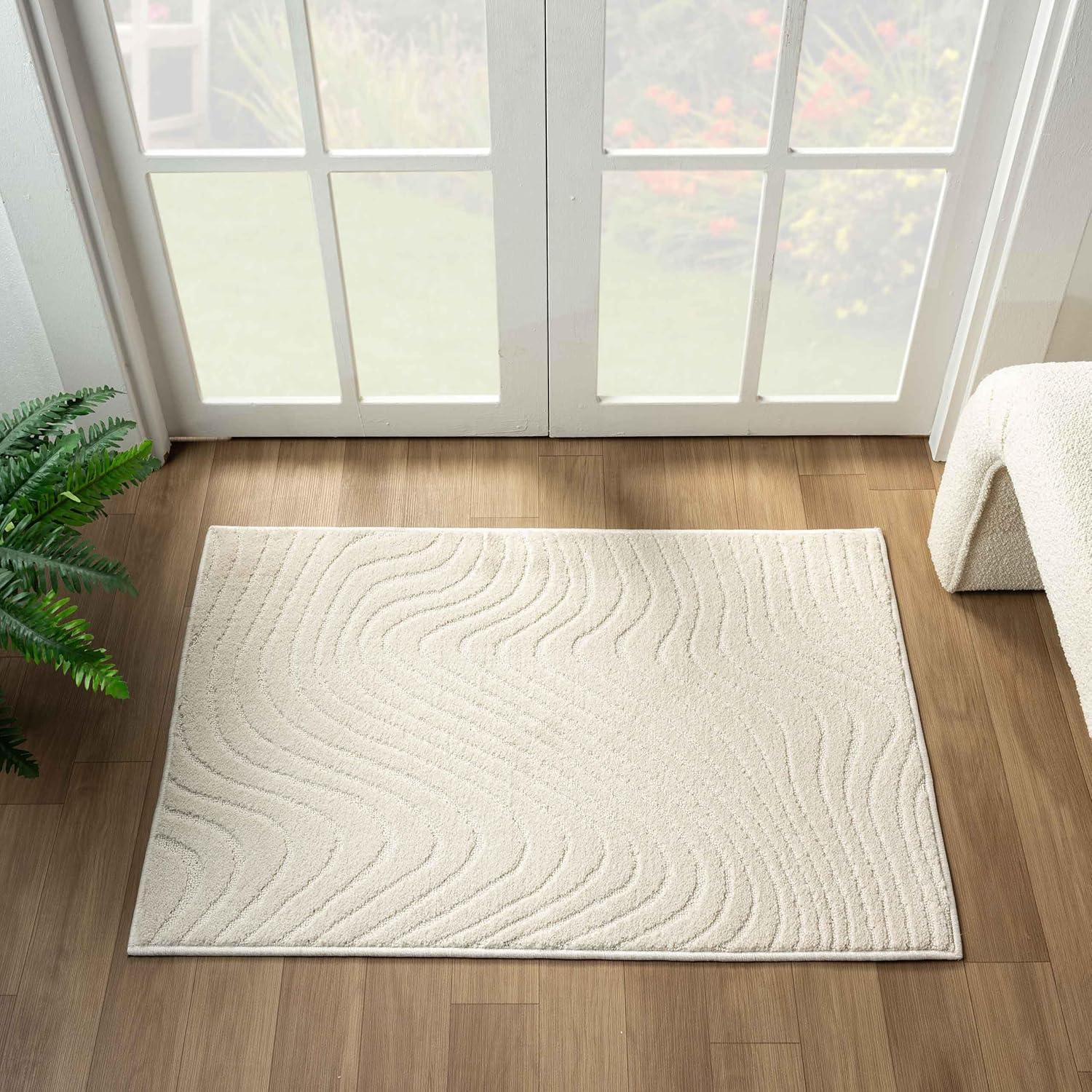 Luxe Weavers Modern Floral Indoor Cream 8x10 Area Rug