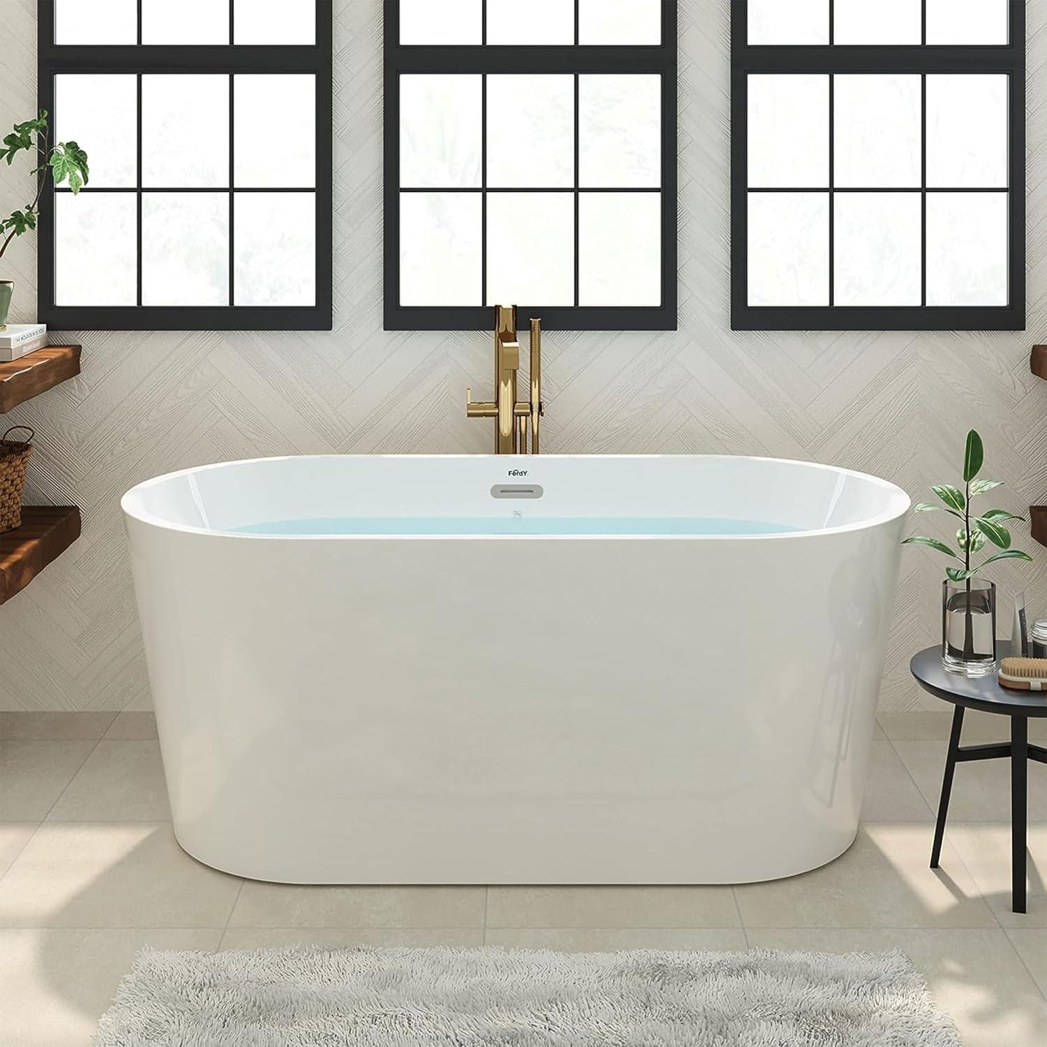 FerdY Shangri La 55” Acrylic Freestanding Bathtub w/Polished Chrome Drain