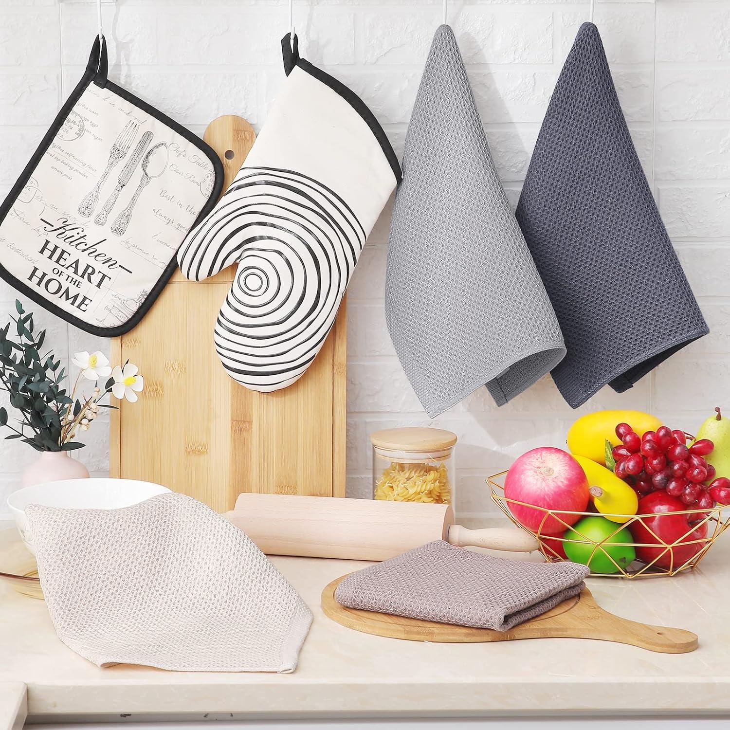 Smiry 100% Cotton Waffle Weave Kitchen Dish Cloths, Ultra Soft Absorbent Quick Drying Dish Towels, 12x12 Inches, 6-Pack, Mixed Color