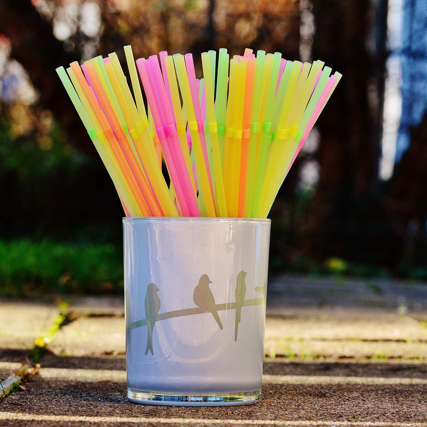 500-Pack Multicolor Flexible Plastic Drinking Straws