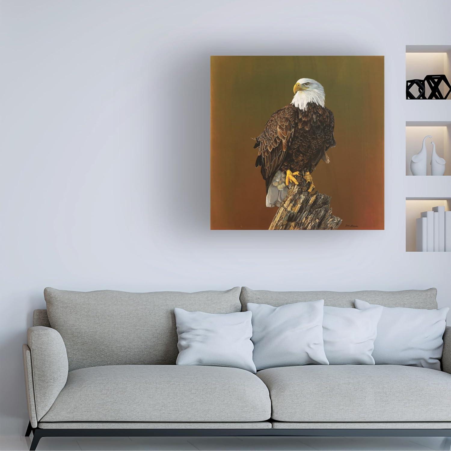 Canvas Wall Art - Jim Brune 'Proud Bald Eagle' Wall Art for Living Room, Bedroom, or Office Décor by Trademark Fine Art - 14 x 14 Inches