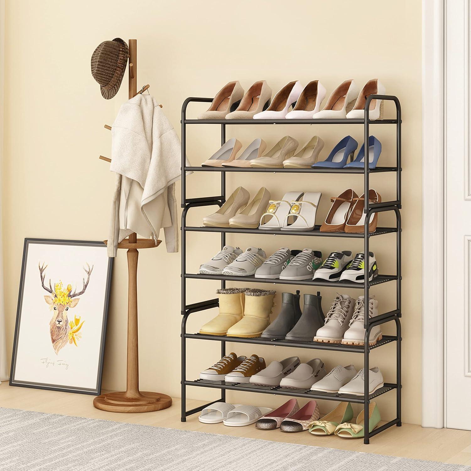 Black Metal 2-Tier Stackable Shoe Rack Organizer