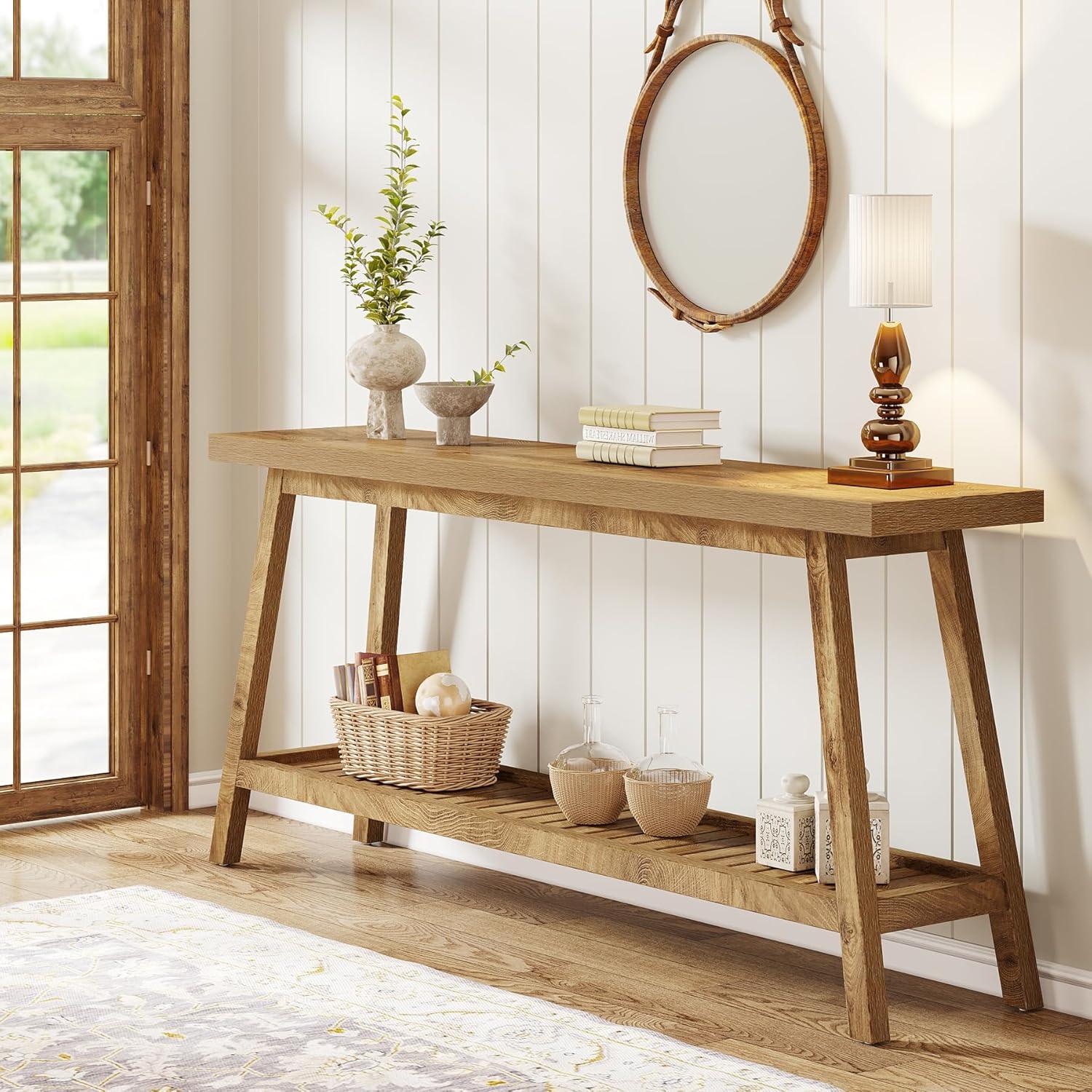 Gracie Oaks 70.9-Inch Farmhouse Console for Entryway, 2-Tier Entry Table Sofa Table