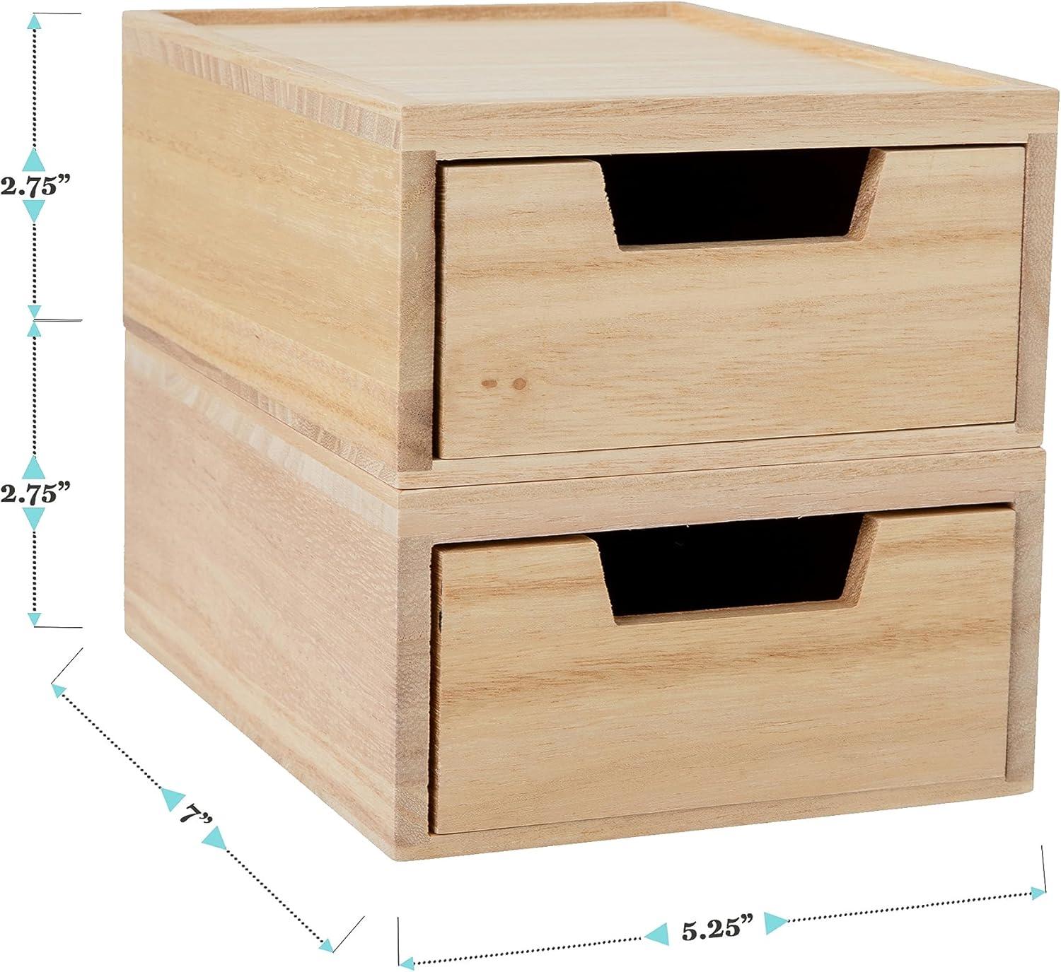 Light Natural Paulownia Wood Stackable Storage Boxes with Drawers