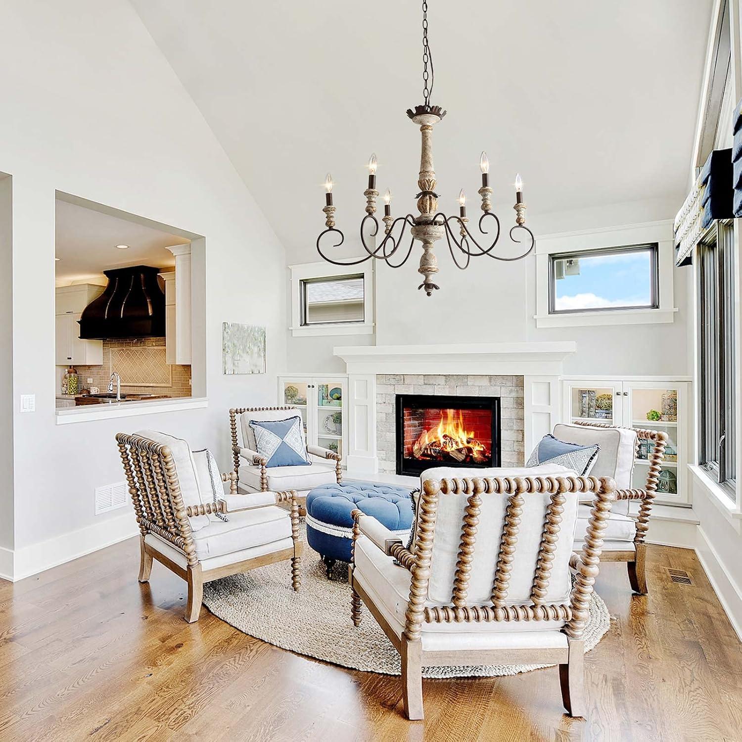 The Gray Barn French Country 6-Light Wood Chandelier Classic Farmhouse Lights - 31.1" D x 28" H